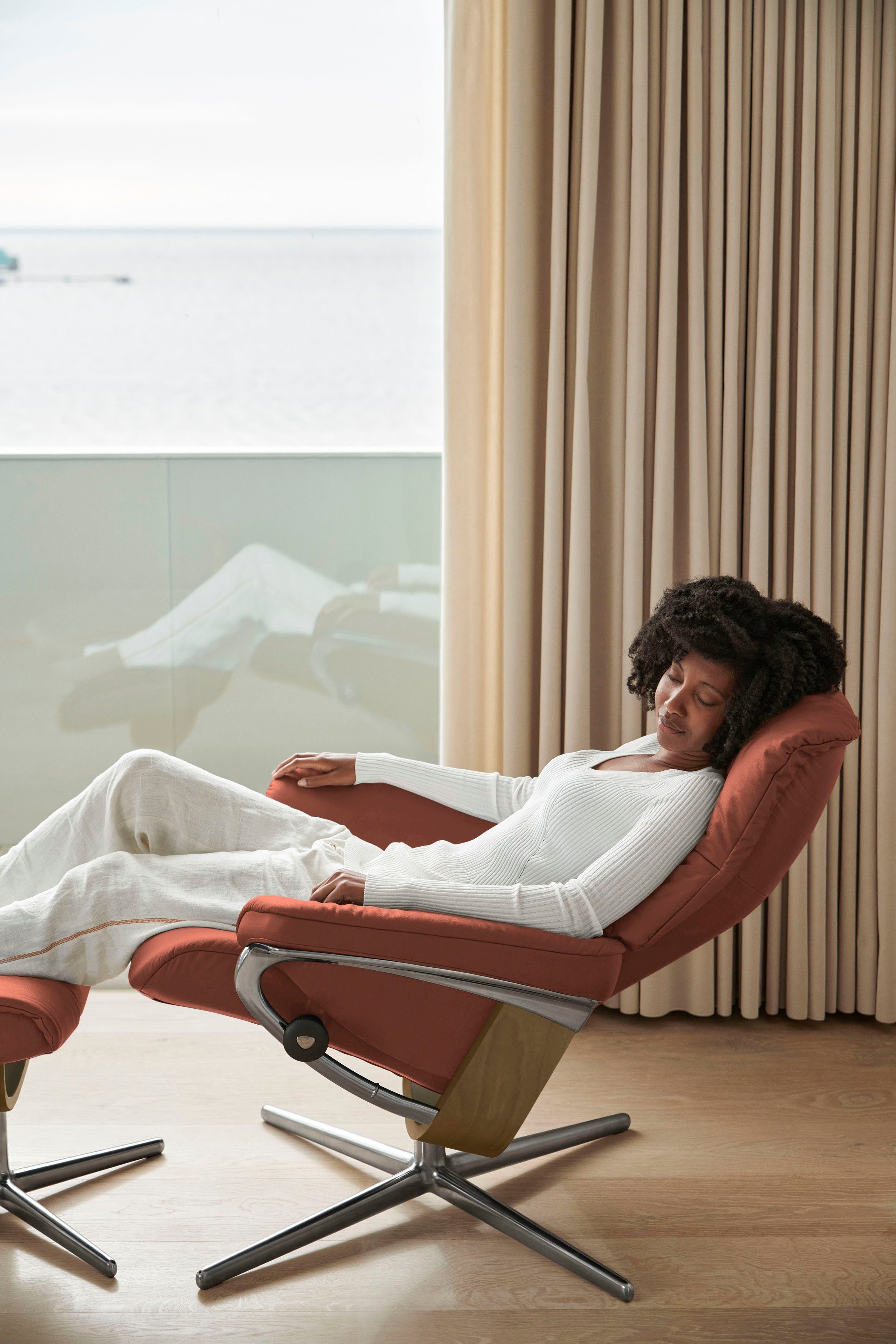 Stressless® Relaxsessel Mayfair Cross mit L, S, Hocker), Hocker, (Set, Relaxsessel M & Holzakzent Größe mit Eiche Base, mit