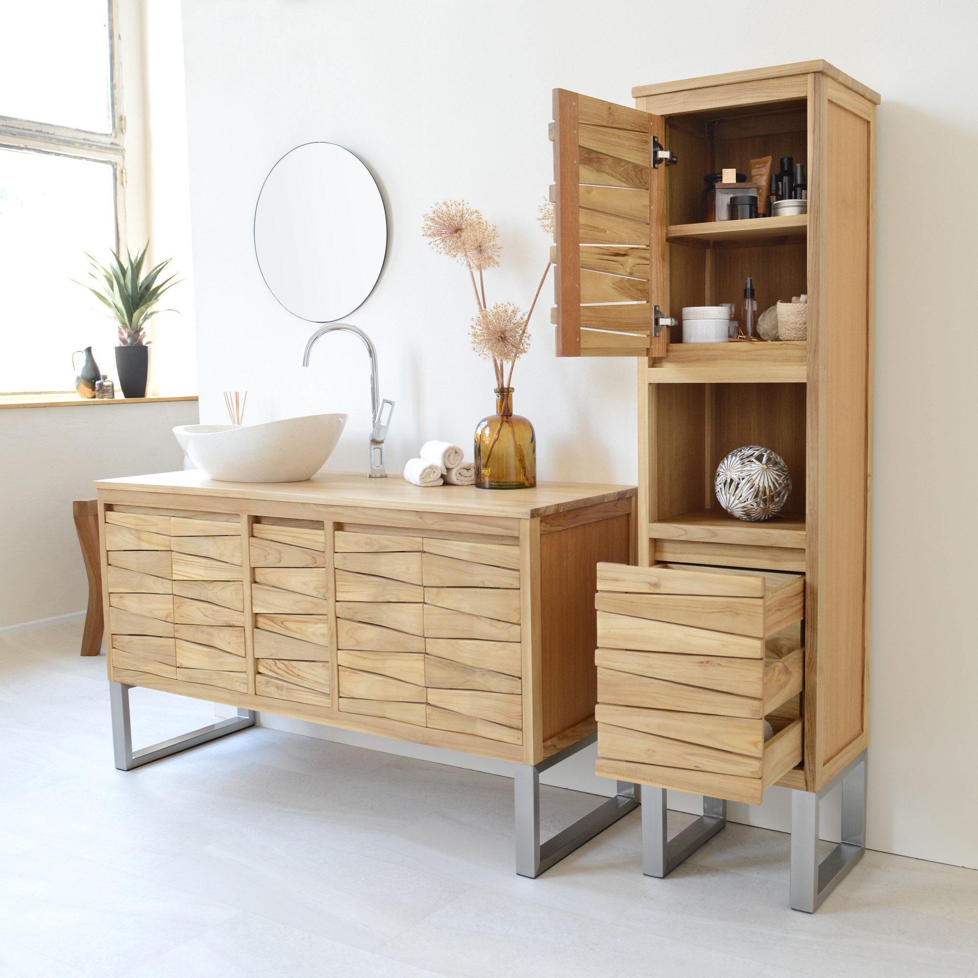 wohnfreuden Hochschrank Teakholz Hochschrank MOUNTAIN 165 cm