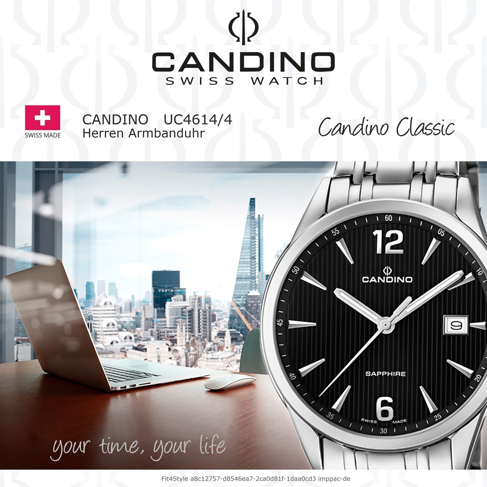 Uhr Armbanduhr C4614/4, Herren Candino Candino Edelstahlarmband Analog rund, Elegant Quarzuhr Herren silber,