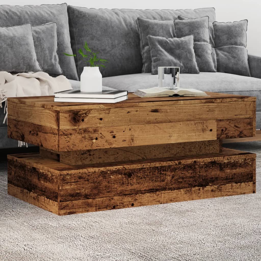 vidaXL Couchtisch NA Couchtisch mit LED Leuchten Altholz-Optik 90x50x40 cm