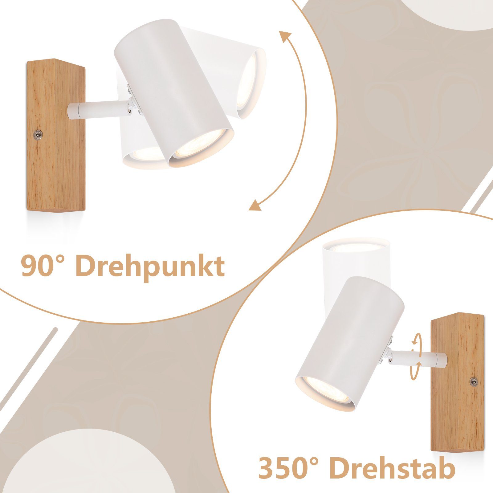 Nettlife LED Deckenstrahler mit wechselbar, 350°, Wohnzimmer Landhaus Flammig Schwenkbar Esszimmer für GU10 Küche Deckenspots Deckenleuchte, Holz Korridor LED 1/2/3/4 Weiß Schlafzimmer