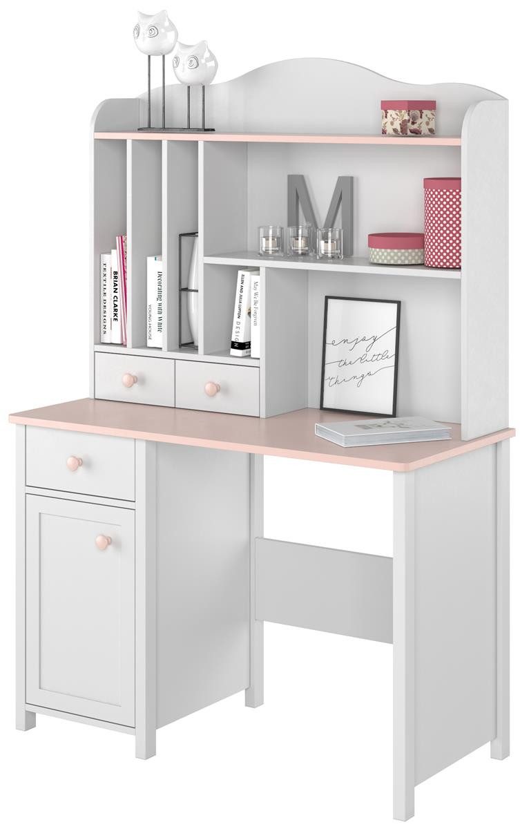 Compleo Kinderschreibtisch LARA mit Aufsatz, Schreibtisch für Mädchen, Weiß günstig online kaufen