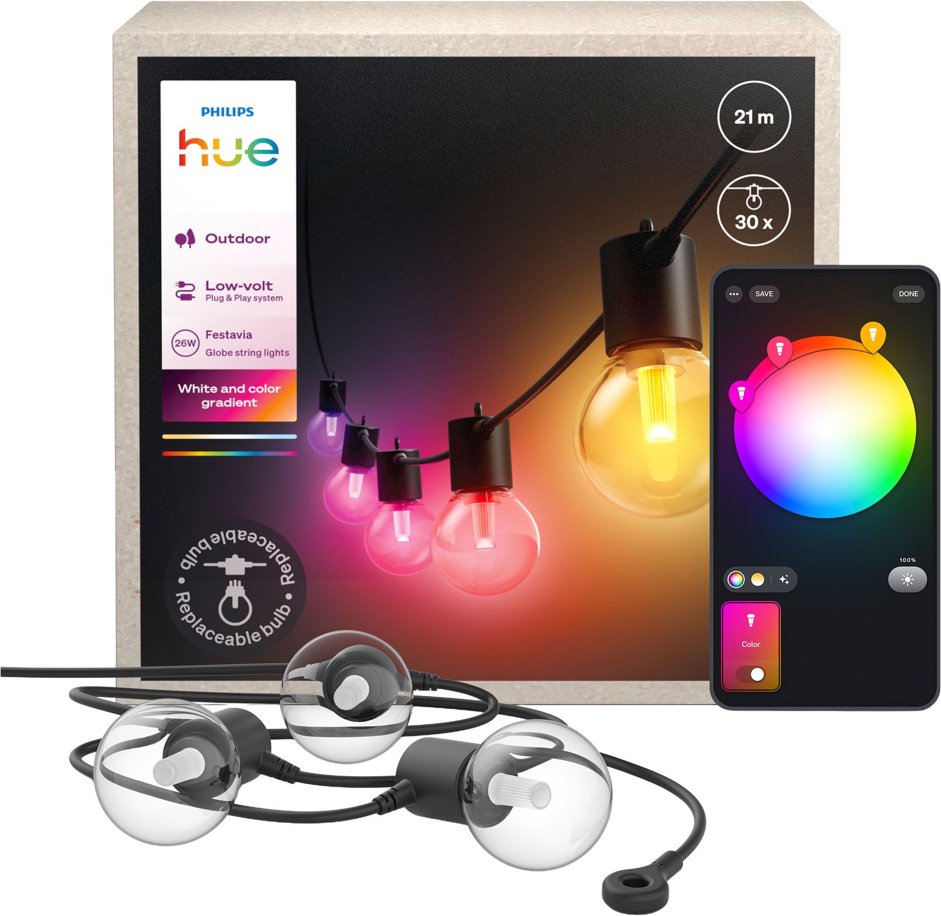 Philips Hue Lichterkette Festavia Globe Outdoor Lightstrip 21m