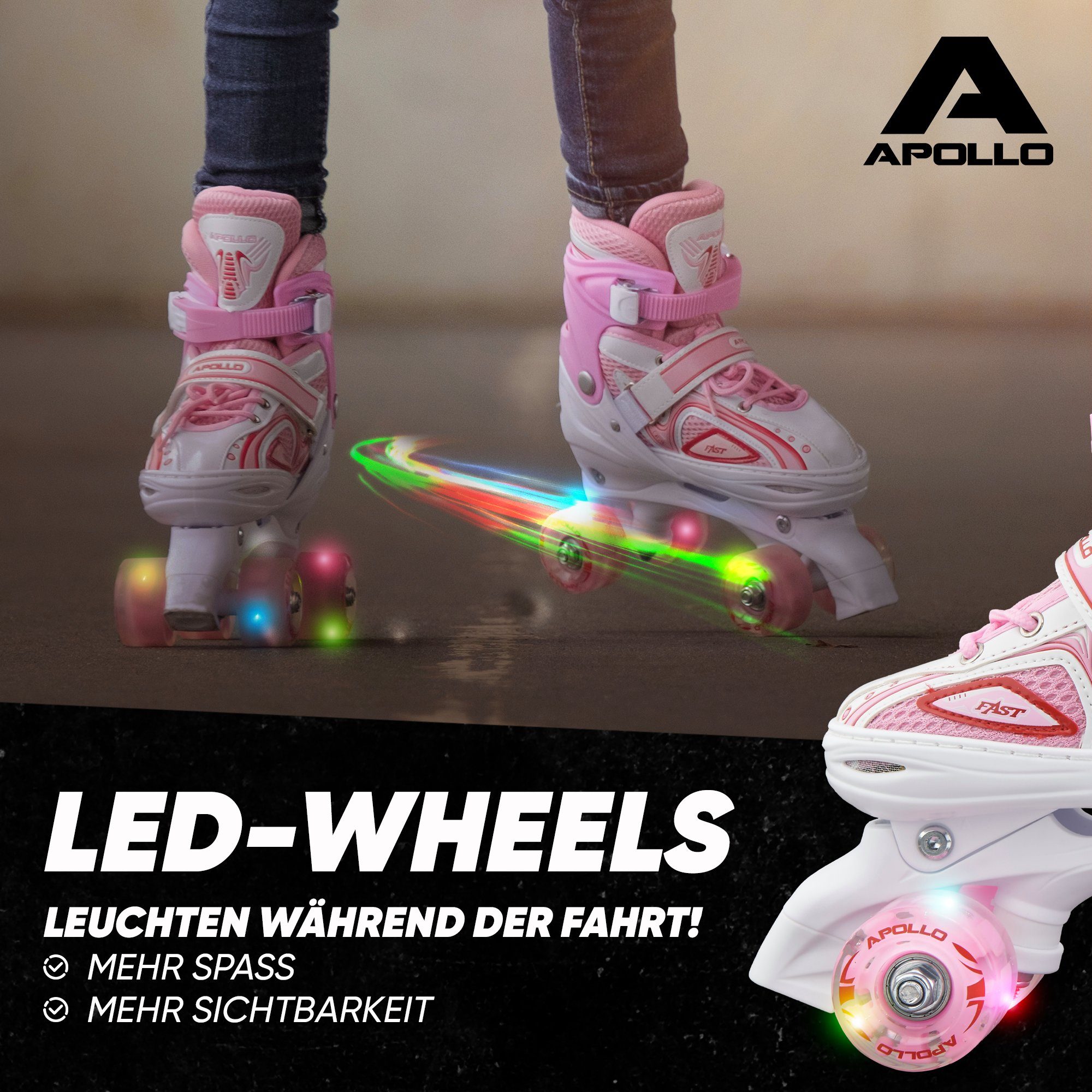 Apollo Rollschuhe LED Rollschuhe größenverstellbar Super Quads X-Pro, größenverstellbare Roller Skates für Mädchen und Jungen - Größen 31-42