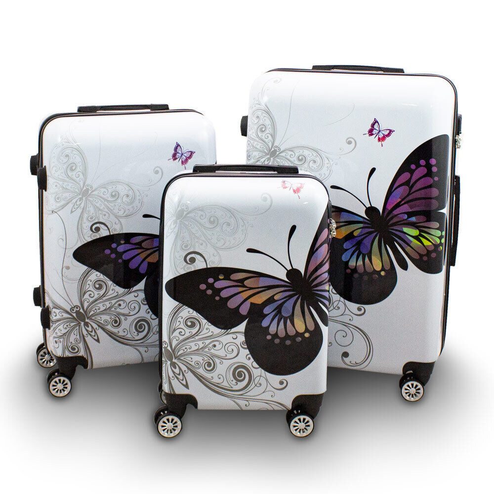Berwin Kofferset Design Kofferset 3-teilig - Butterfly / Weiss, (Set, 3 tlg., MS-17185)