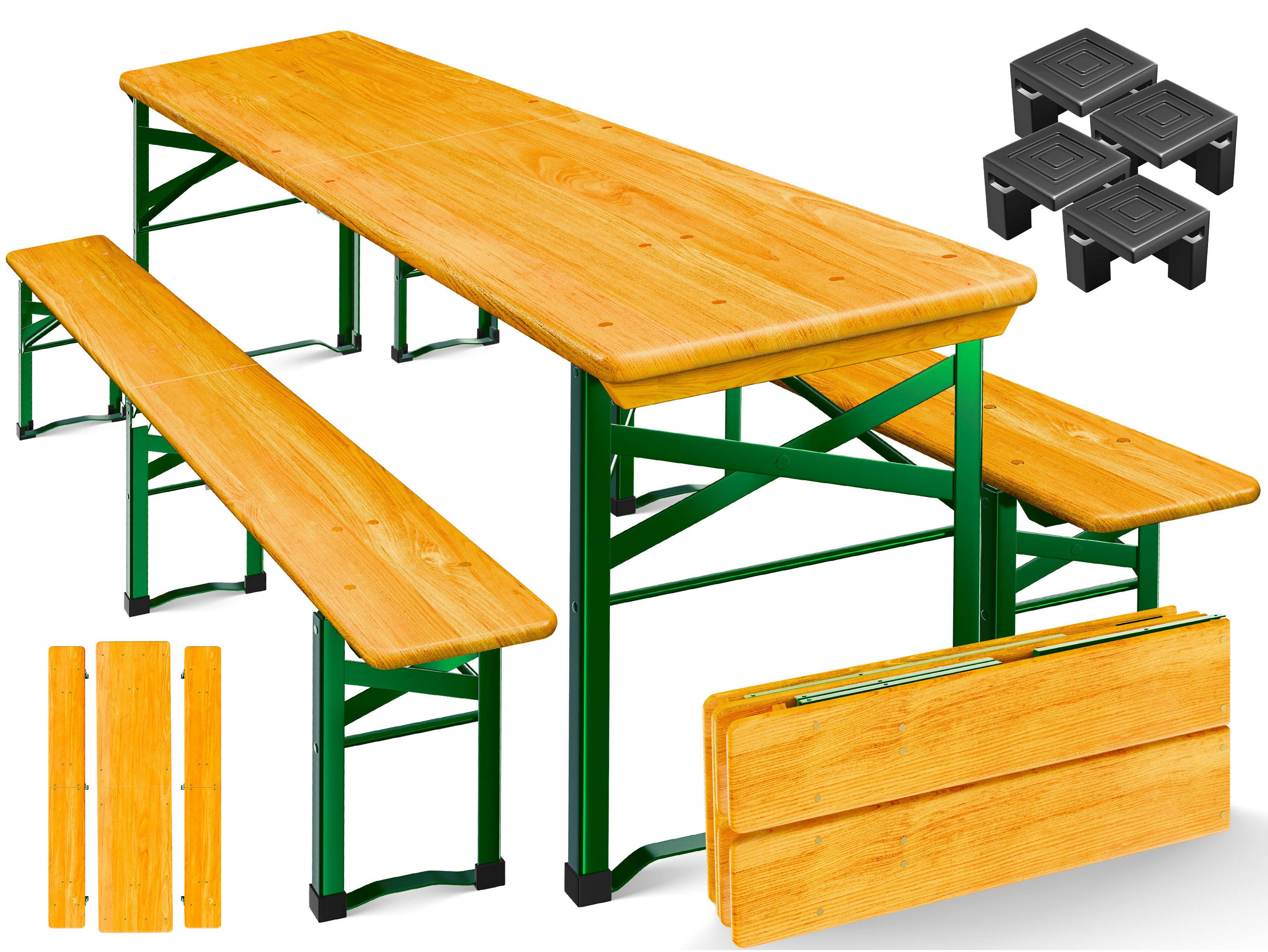 KESSER Bierzeltgarnitur 3 teiliges-Set, Festzeltgarnitur, 220cm, Klappbar, 2x Bierbank, 1x Biertisch, Bodenschoner