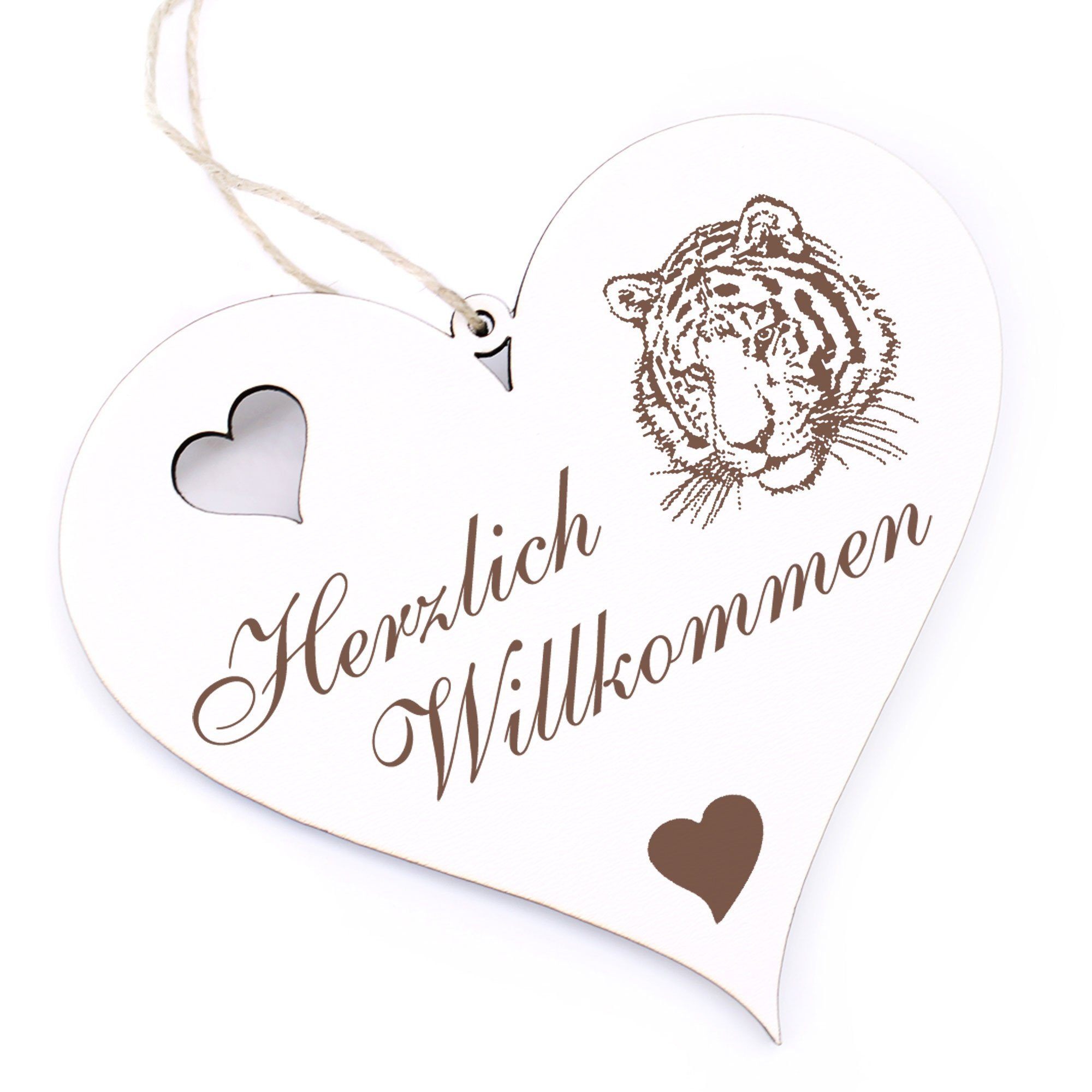 Dekolando Hängedekoration Herzlich Willkommen - Tiger Kopf - 13x12cm | Dekohänger