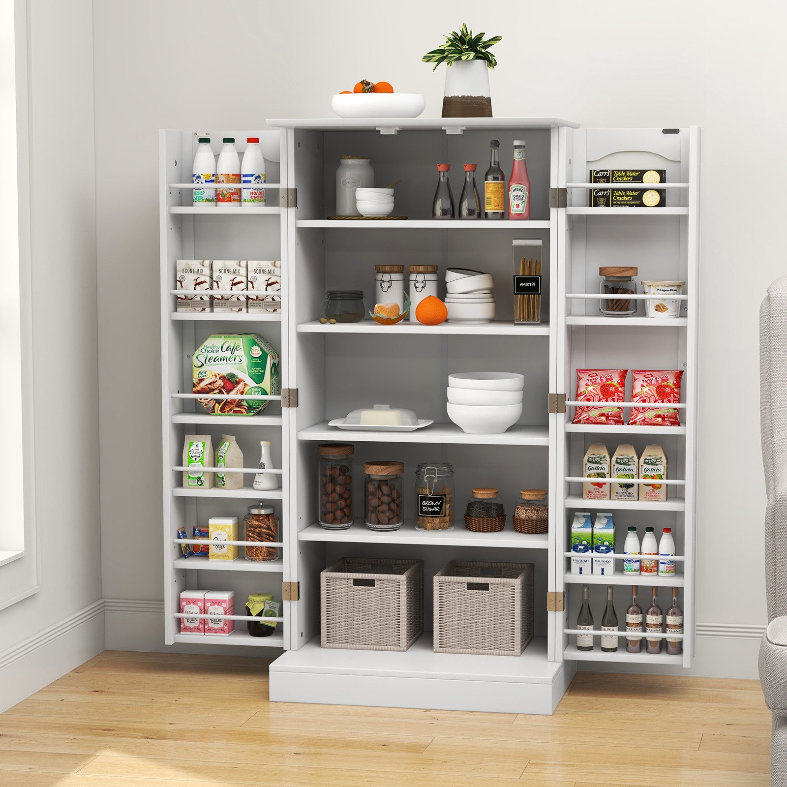 COSTWAY Küchenbuffet Schrank mit verstellbarer Ablage, Türen 60x40x120cm weiß