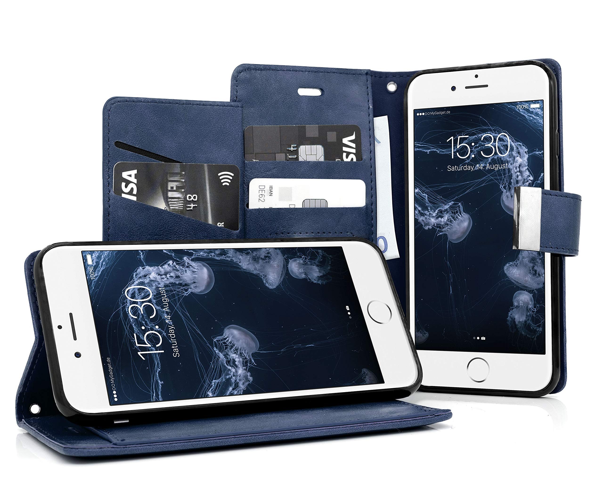 MyGadget Handyhülle Flip Case Klapphülle für Apple iPhone 7 / 8 / SE 2020, Wallet Hülle aus Kunstleder (PU) Schutzhülle Book Cover in Blau