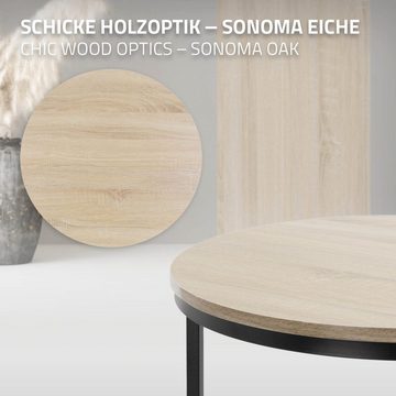 ML-DESIGN Couchtisch Beistelltisch Set in 2 Größen rund MDF Platte mit Metallrahmen, Couchtisch Set Ø 60x52 / 40x44 cm Sonoma-Eiche Schwarz MDF Wohnzimmer