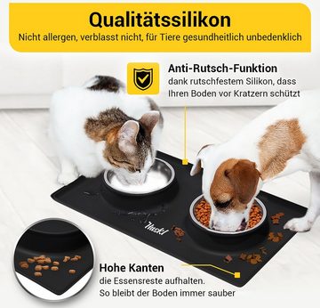 Huskl Napfunterlage + 2x Fressnapf Set, Schwarz für Hunde und Katzen