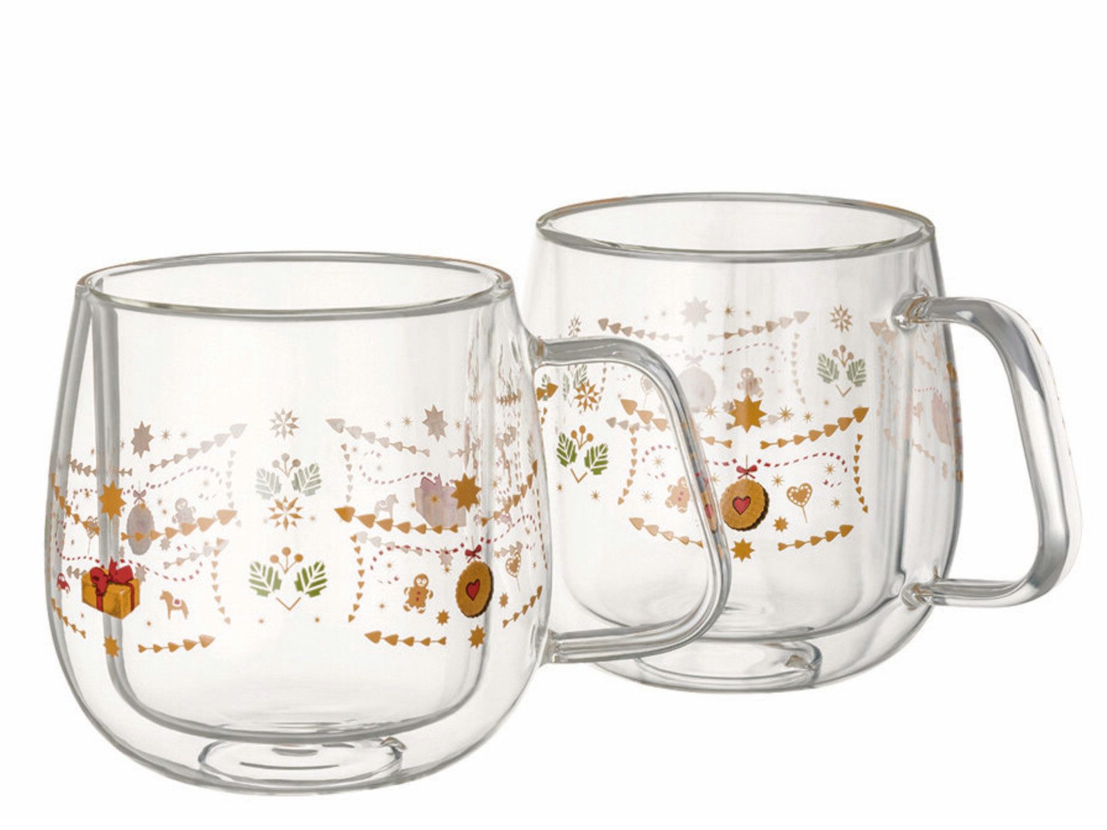 Hutschenreuther Becher Christmas Love Glas dekoriert Becher doppelwandig 2er Set, Glas
