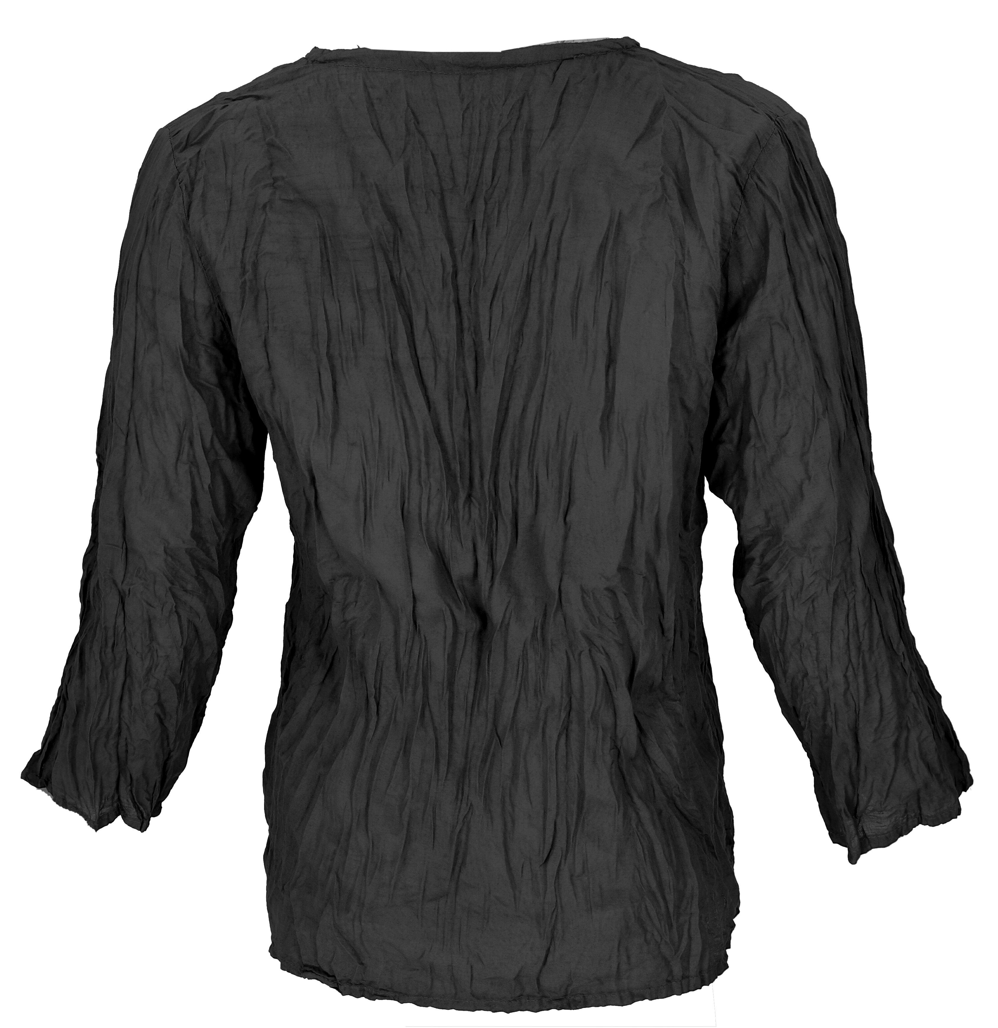 alternative Longbluse schwarz Guru-Shop Krinkelbluse Bekleidung Blusenshirt, Boho -.. Krinkelbluse,