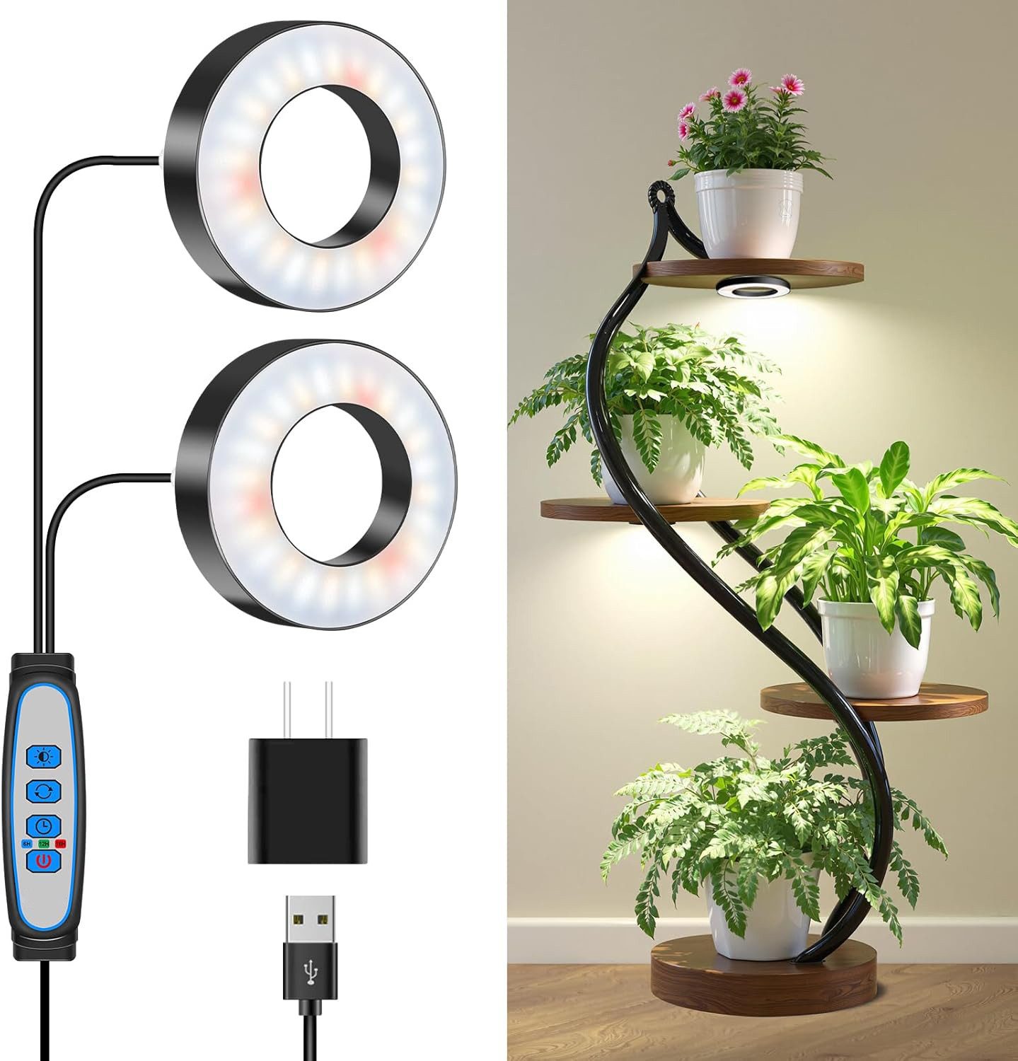 Futicare Pflanzenlampe LED Vollspektrum 144 LEDs, 89mm Pflanzenlicht für Zimmerpflanzen, 5V/3A Unterbauleuchte mit Auto-Timer 6/12/16 Std., 3 Lichtmodi & 5 Helligkeitsstufen