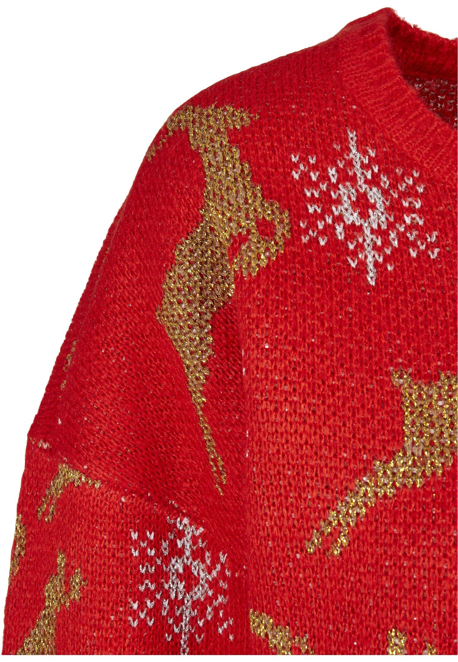 URBAN CLASSICS Kapuzenpullover Damen (1-tlg) Oversized Christmas Ladies Sweater red/gold