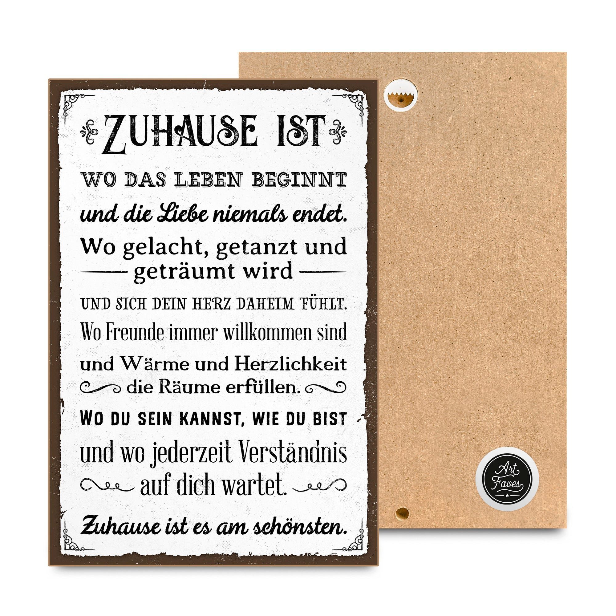 ARTFAVES Holzbild Holzschild mit Spruch ZUHAUSE IST ES AM SCHÖNSTEN