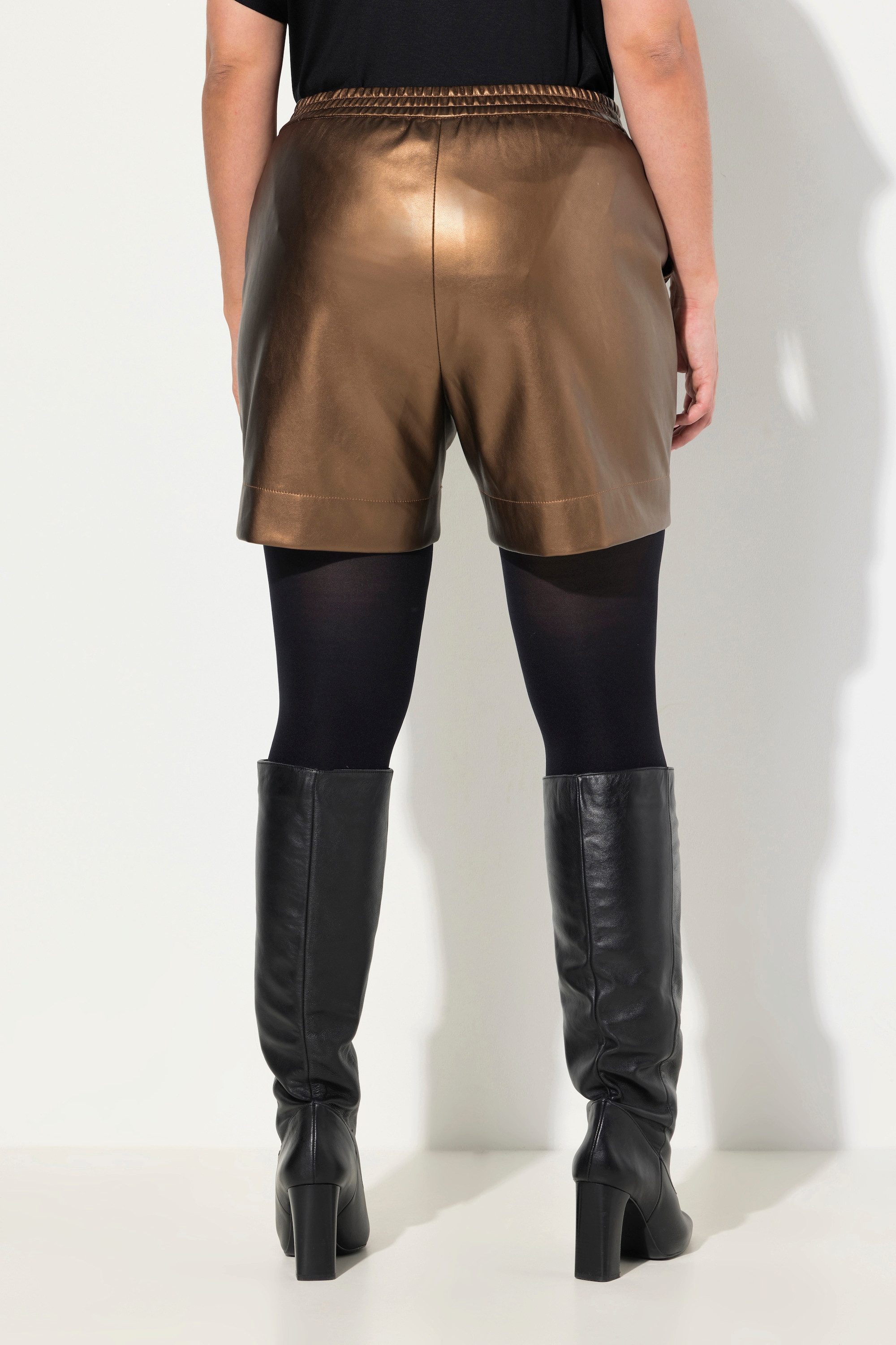 Ulla Popken Jeansshorts Shorts Lederoptik weites Bein Komfortbund