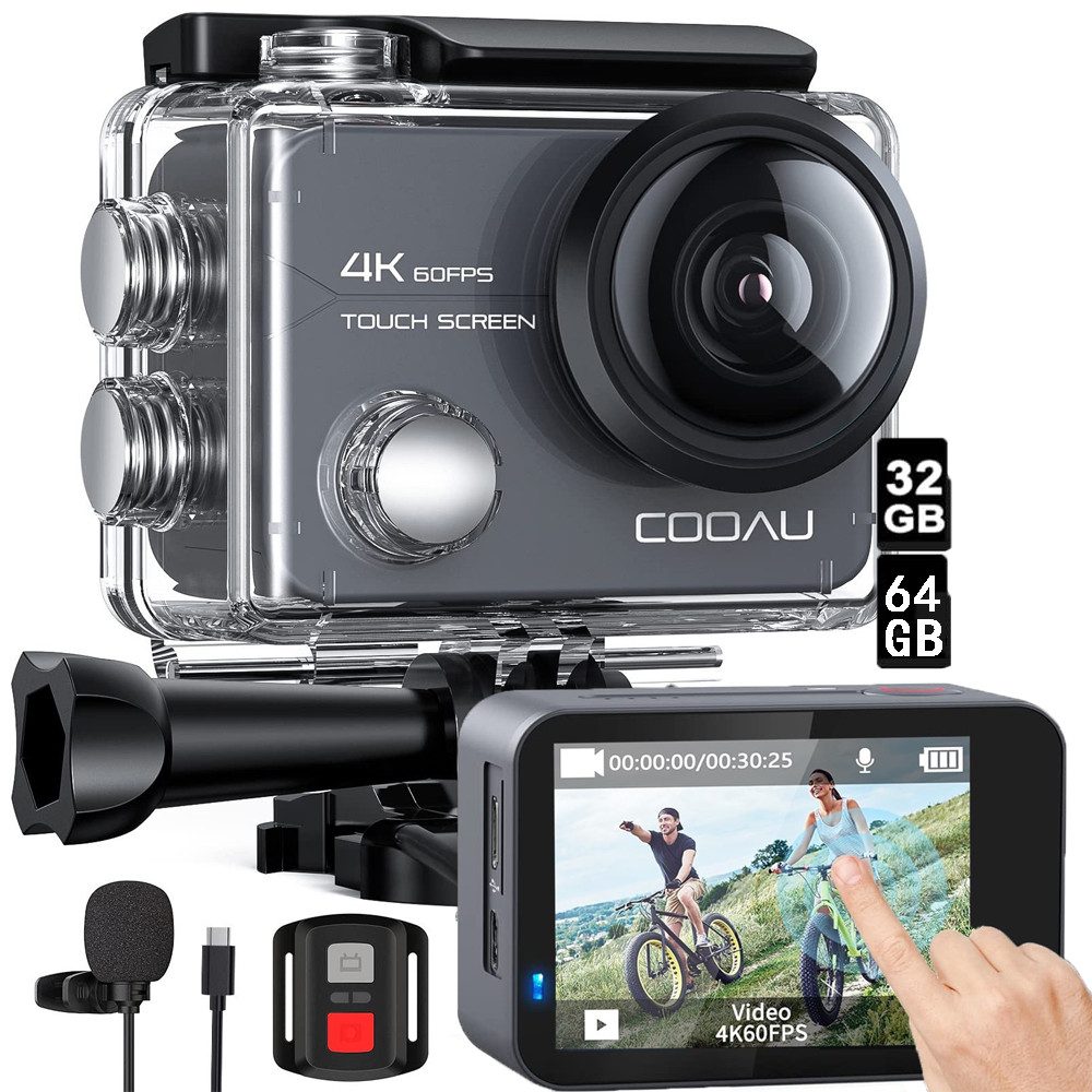 COOAU Action Cam 4k wasserdicht 40M 20MP WiFi Sport Kamaras camcorder Action Cam (4K / 60fps, 4K / 30fps, 1080P / 120fps, 1080P / 60fps, 1080P / 30fps, 720P / 240fps, WLAN (Wi-Fi), externes Mikrofon, 2 x 1350-mAh-Batterien, 32&64GB TF Karte, 6-Achsen-Anti-EIS, Unterwasserkamera 40M wasserdichtes Gehäuse)