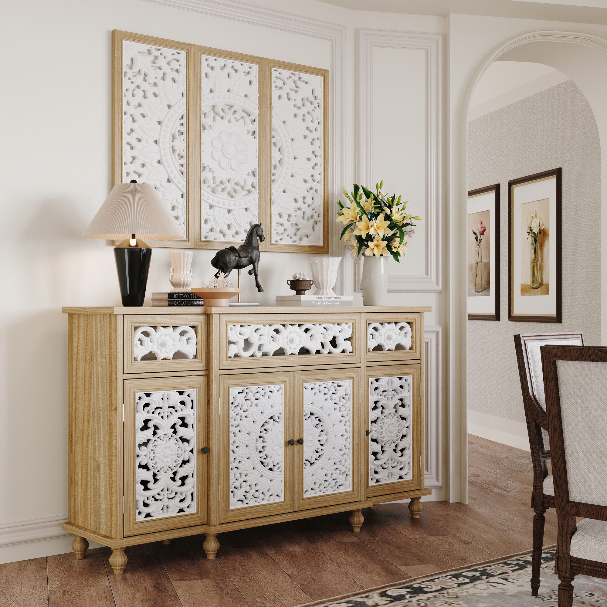 FUFU&GAGA Sideboard Sideboard mit Zierholzrahmen, Holzoptik, 150x40x90 cm günstig online kaufen
