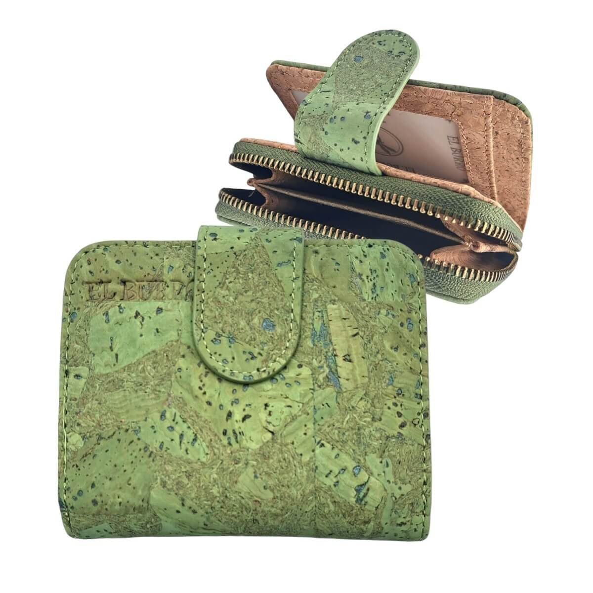 EL BURRO Geldbörse RFID Damen Geldbeutel leicht, Korkleder grün
