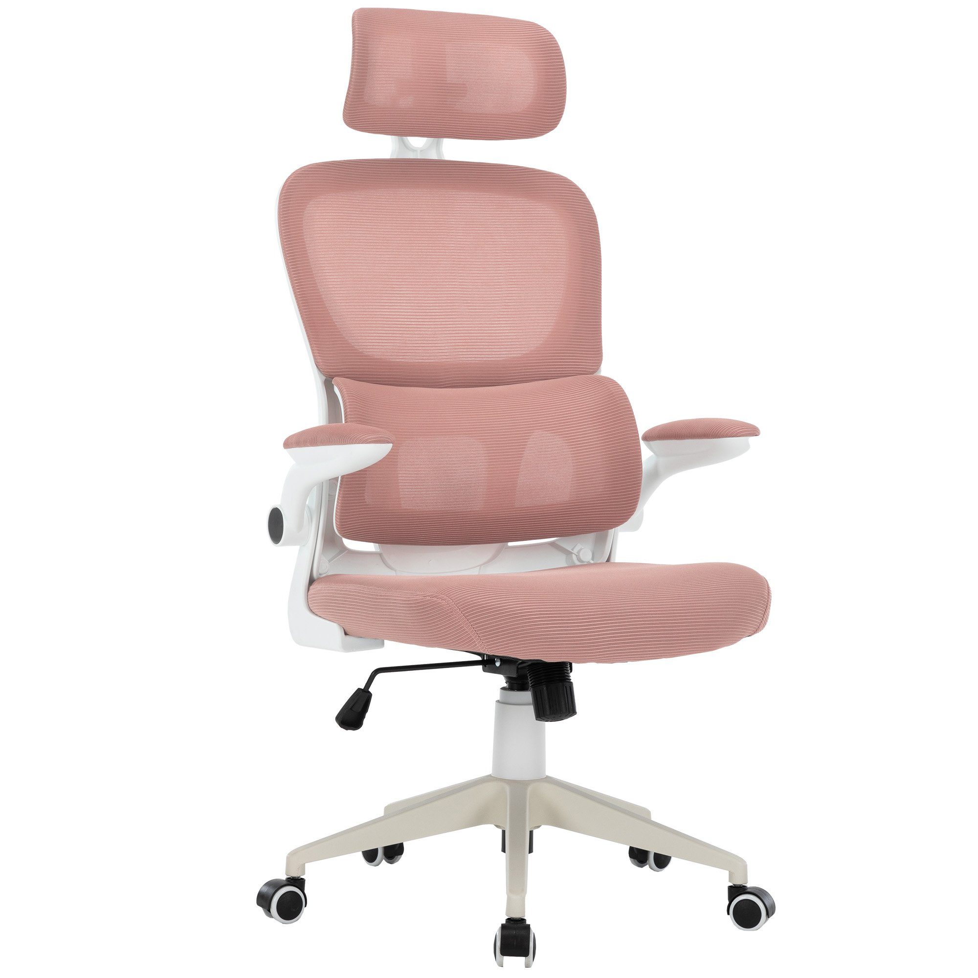 TRISENS Drehstuhl Bruno (1 Stück), Drehstuhl in moderner Mesh-Optik mit ergonomischer Rückenlehne Weiß/Rosa