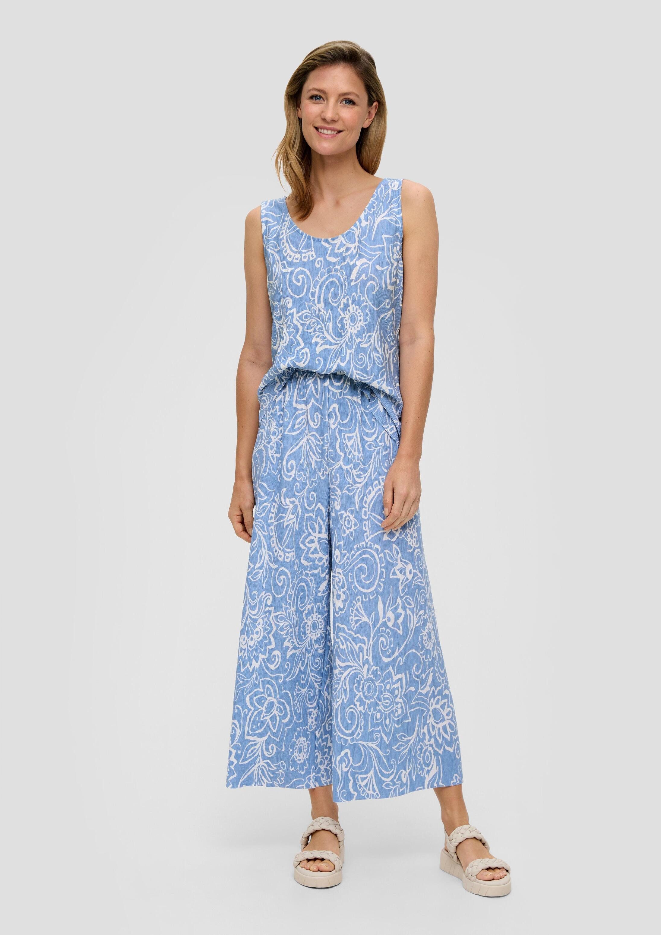 s.Oliver Culotte Hose Plissierte Wide-Leg-Hose mit Elastikbund
