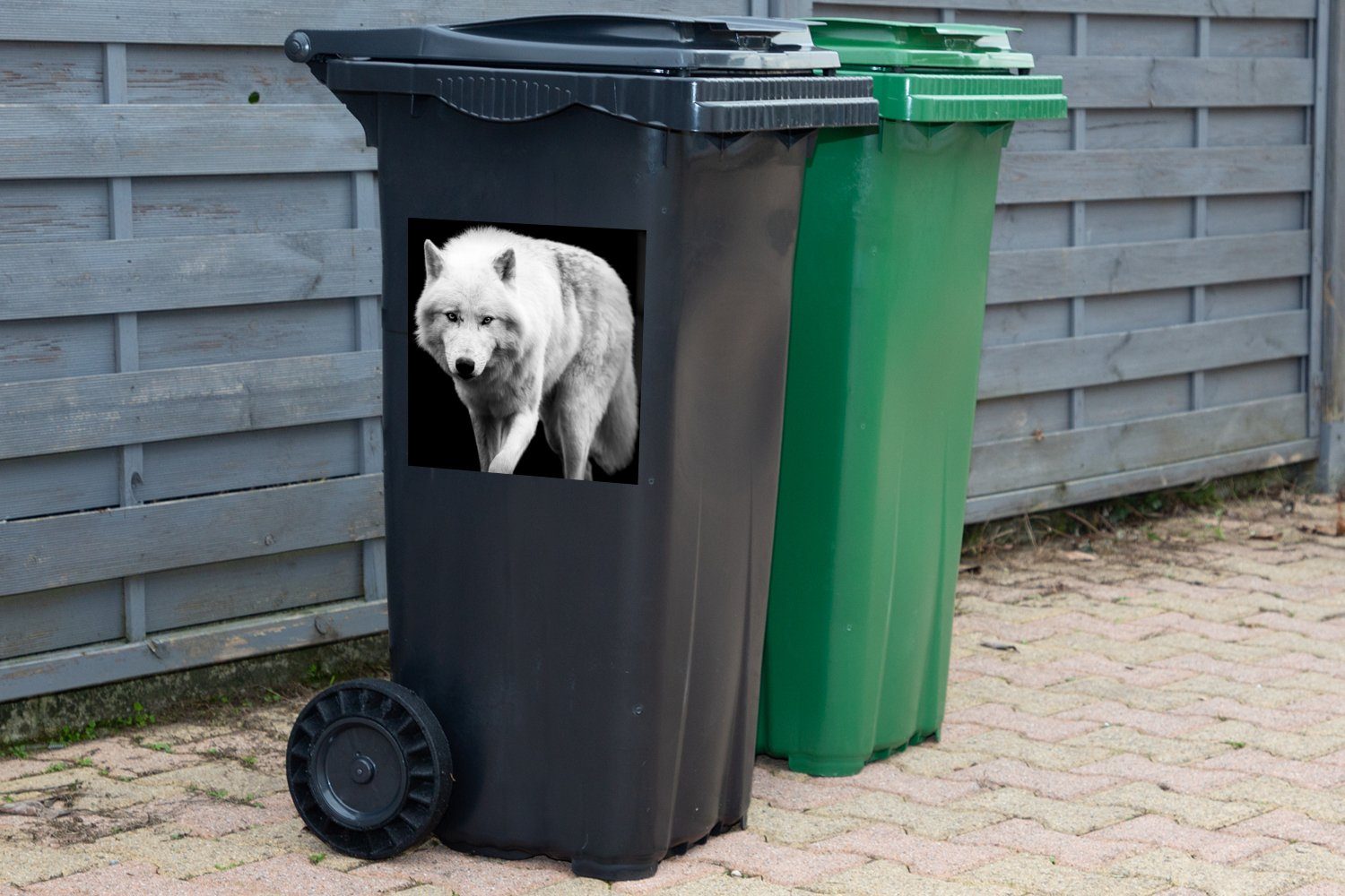 MuchoWow Wandsticker - Mülleimer-aufkleber, Weiß Wolf Container, Tier Schwarz Mülltonne, (1 Abfalbehälter - St), - Sticker,