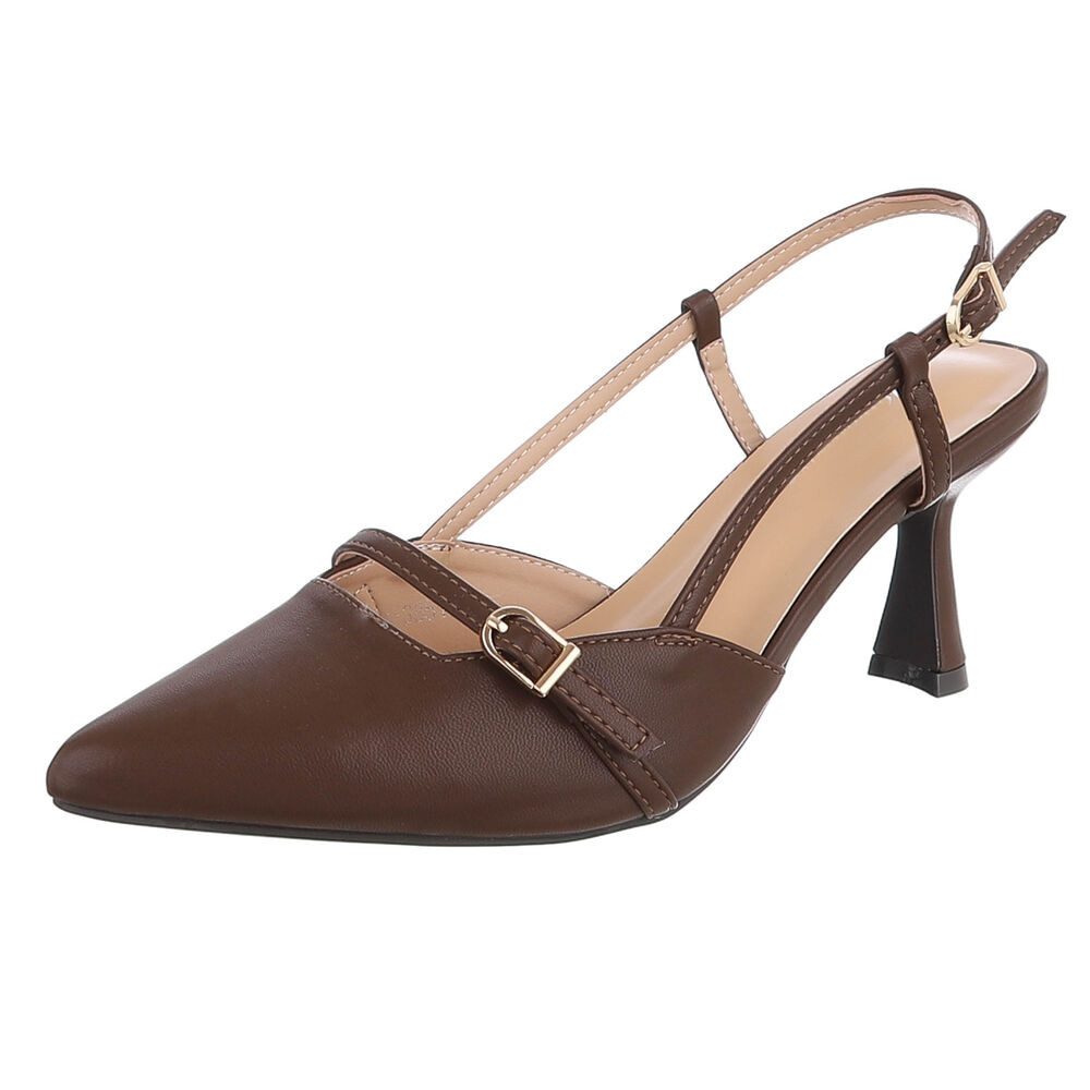 Ital-Design Damen Slingback-Pumps mit spitzer Spitze und Absatz Schnürpumps (91742457) Pfennig-/Stilettoabsatz Pumps in Braun