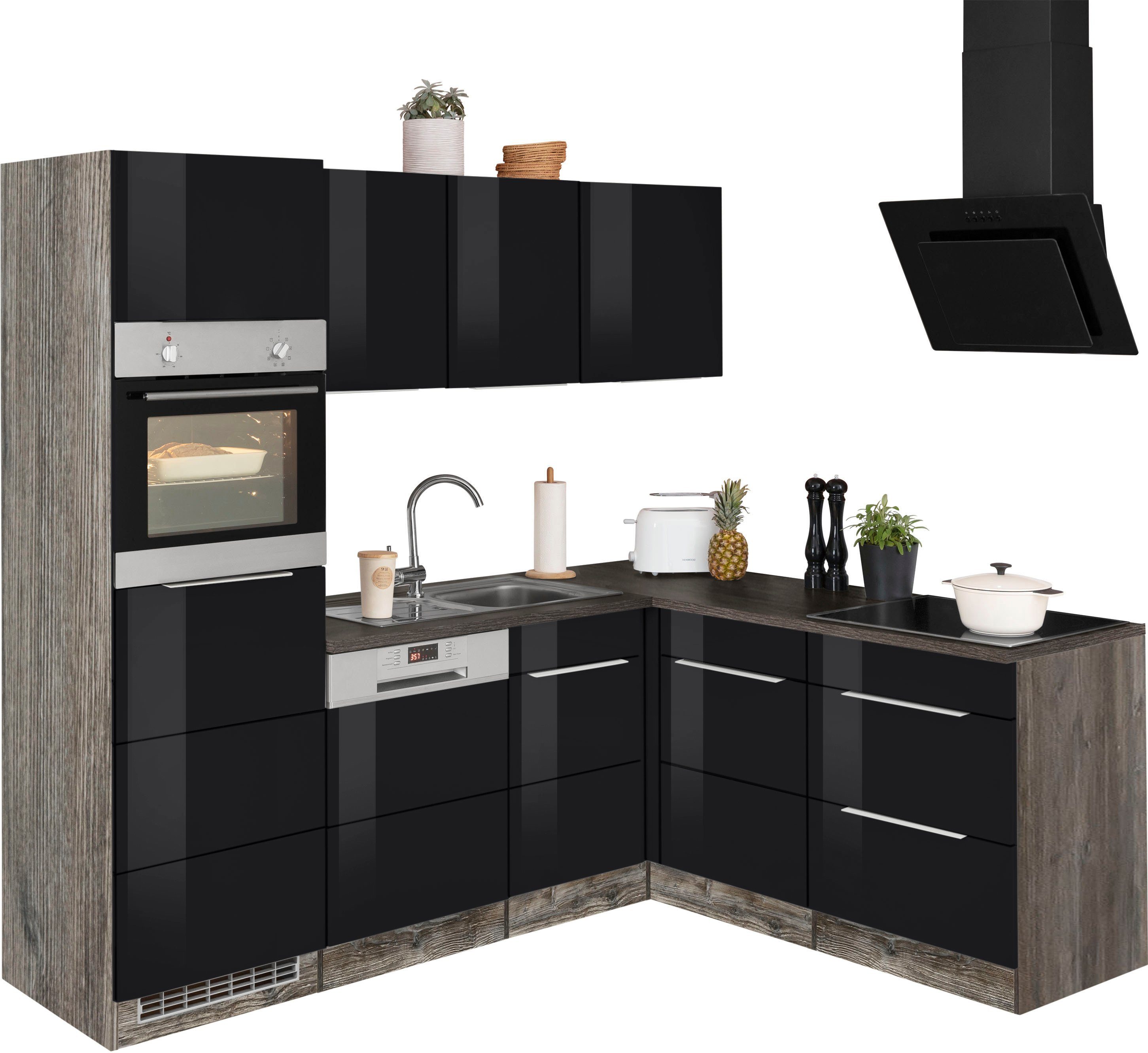 KOCHSTATION Winkelküche KS-Brindisi, Stellbreite 230/170 cm, wahlweise mit E-Geräten, mit MDF-Fronten