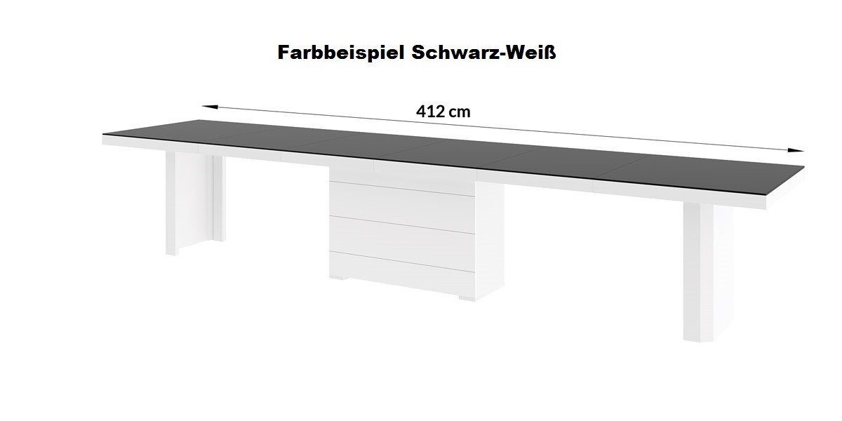 XXL ausziehbar 412 bis cm 160 Esstisch Hochglanz Tisch Weiß Design HE-444 designimpex