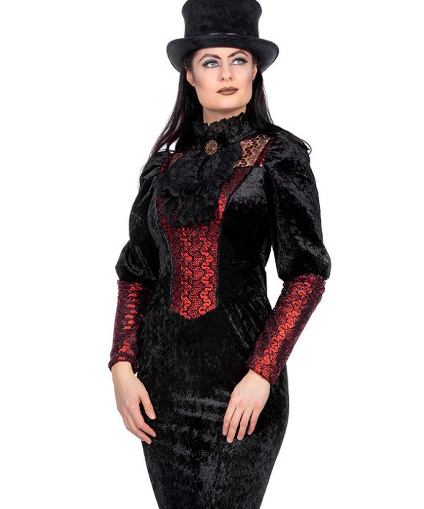 Karneval-Klamotten Kostüm Steampunk Damen Luxus Kleid schwarz rot, Viktorianisch Frauenkostüm Kleid mit Spitze Karneval Fasching