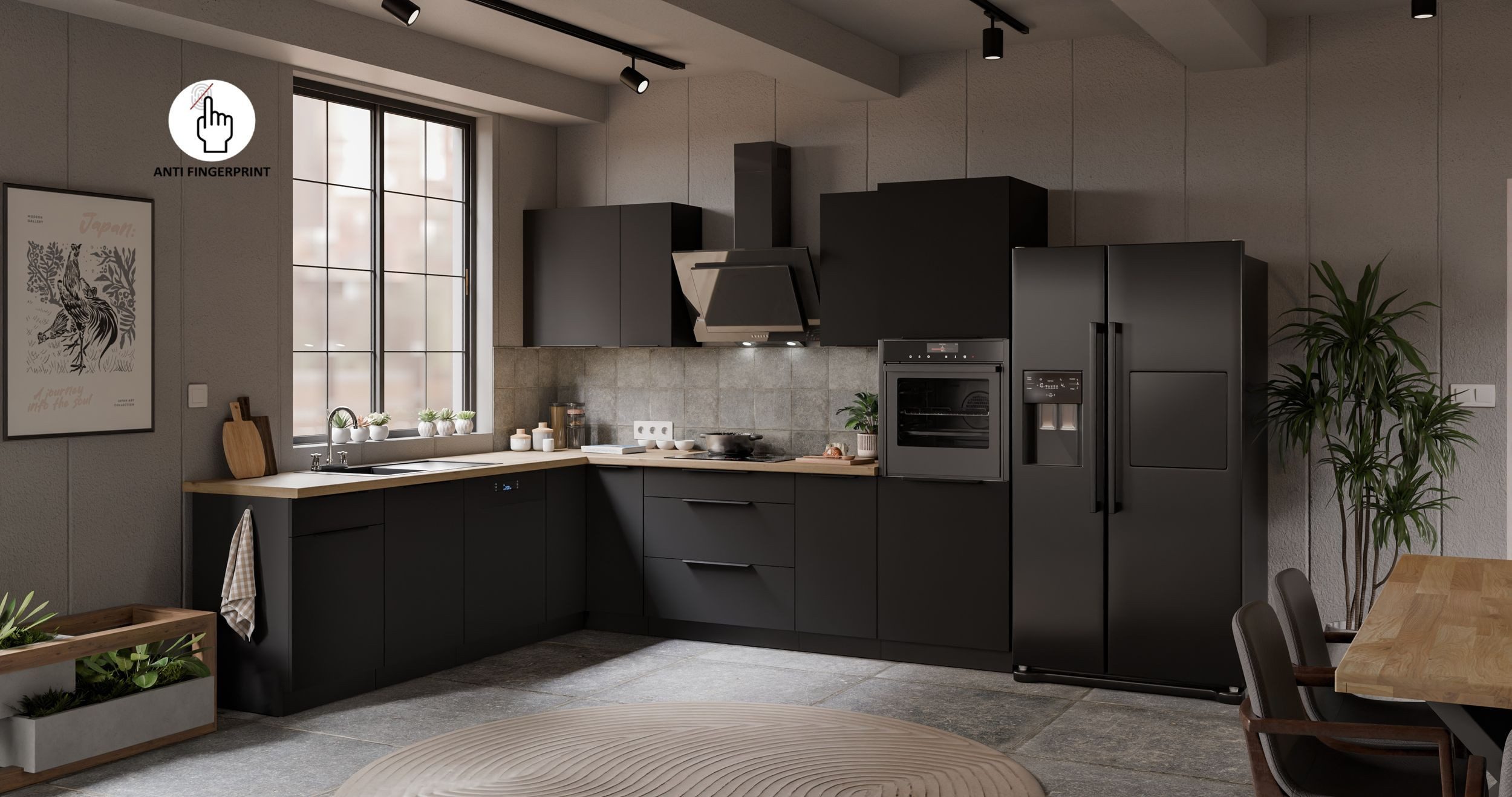 Winkelküche ARIA K-BL ECKE 2 Anti Fingerprint Küche Küchenzeile Eckküche