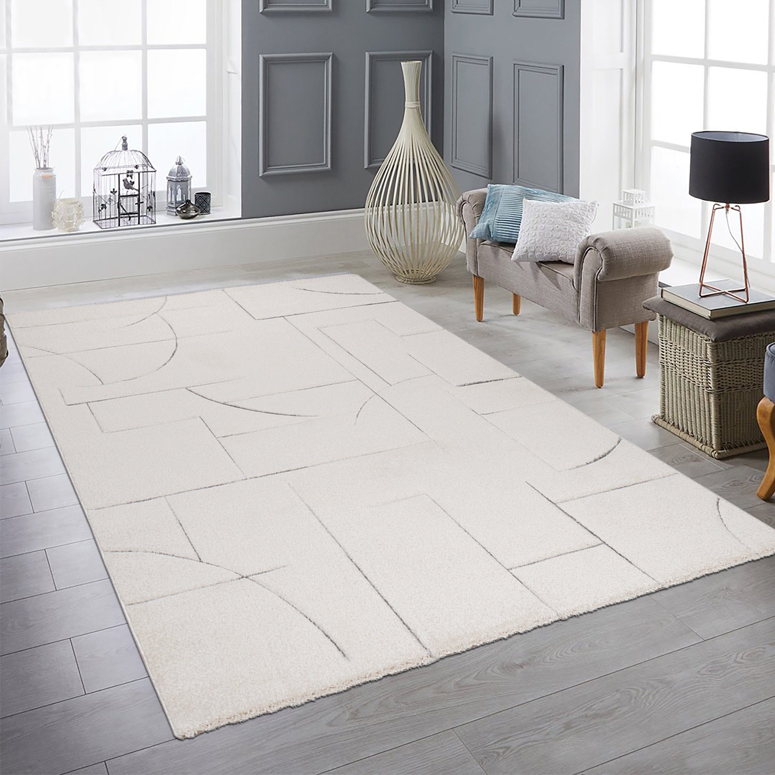 Teppich Wohnzimmer Teppich mit Stilvolle Strichmuster in Beige, Teppich-Traum,  rechteckig, Höhe: 13 mm | Kurzflor-Teppiche