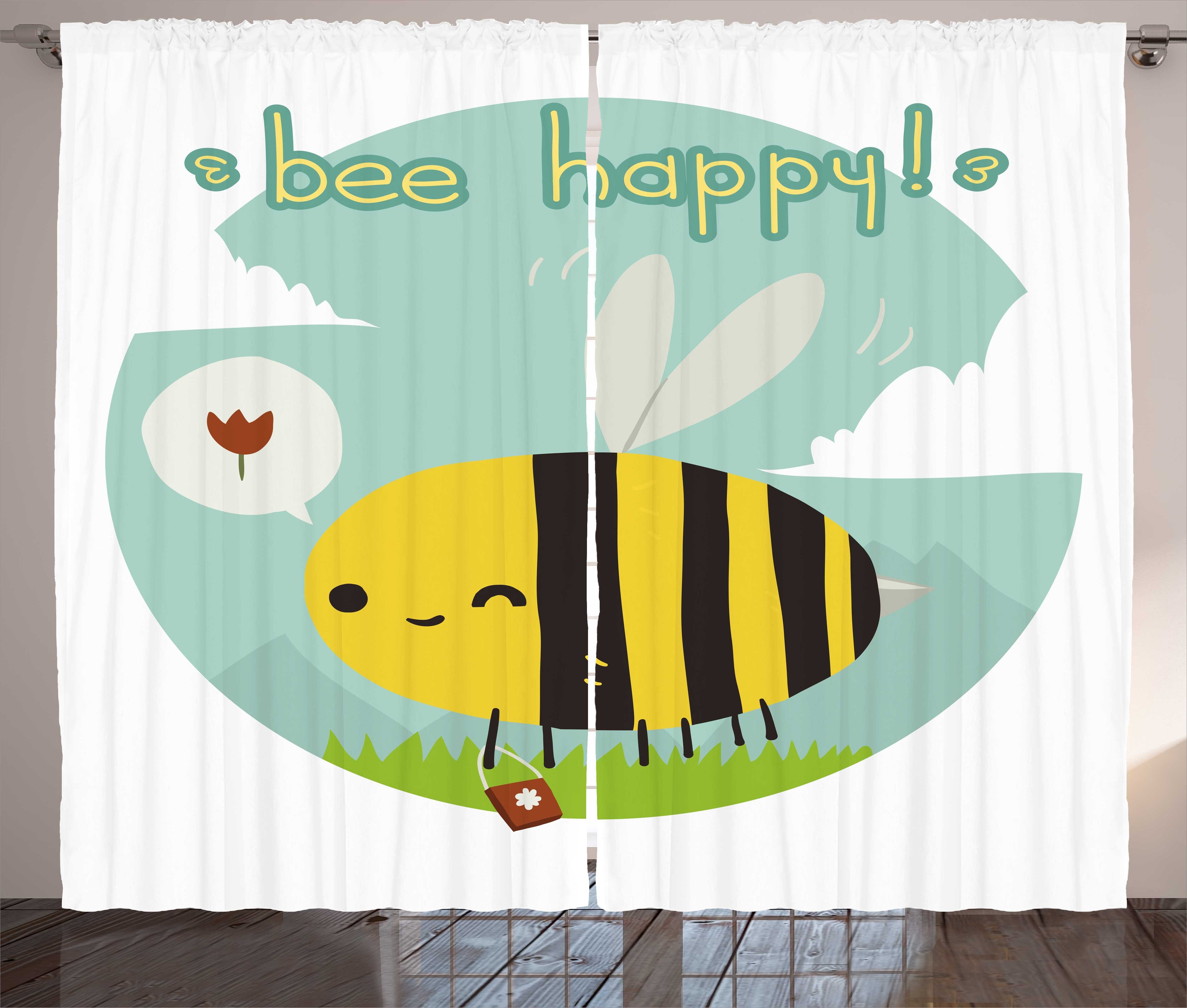 Doodle Abakuhaus, Bienenkönigin Happy Kräuselband mit Vorhang Schlafzimmer Bee und Gardine Haken, Schlaufen