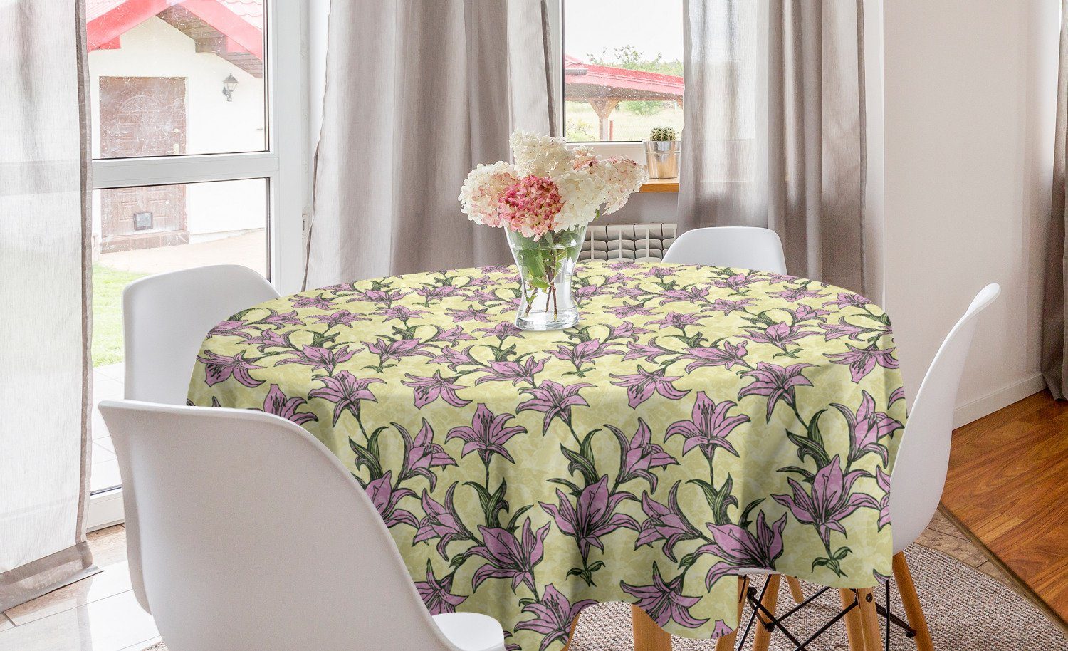 Abakuhaus Dekoration, Abdeckung Blooming-Lilien-Kunst-Muster Kreis Esszimmer Tischdecke Küche für Tischdecke Blumen