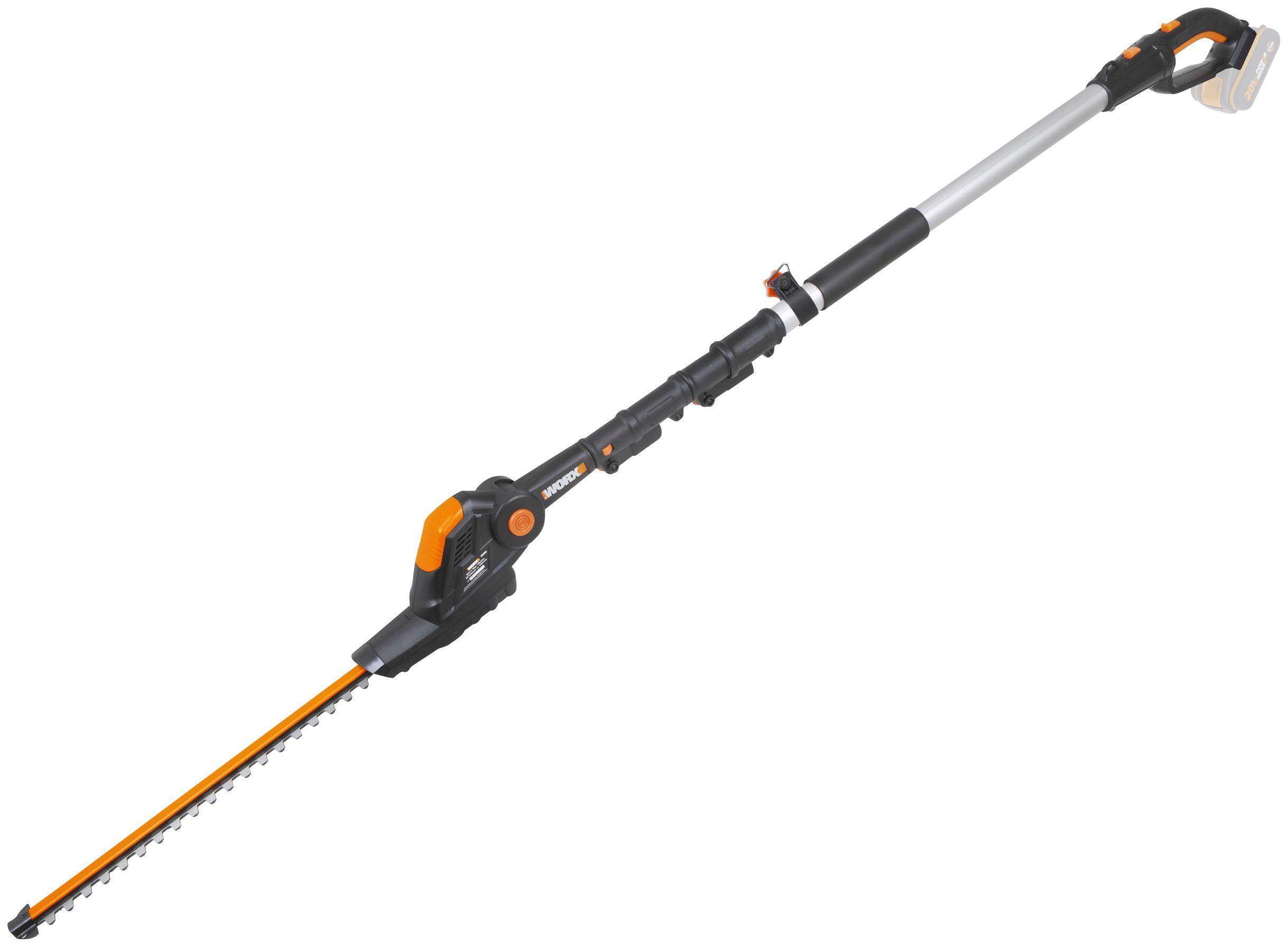 Worx Akku-Heckenschere 20V WG252E.9, Teleskopstiel 3,6m, 45cm, bis 3,6 m Arbeitshöhe, Mit längenverstellbaren Teleskopstiel für hohe Reichweite bis 3.6m