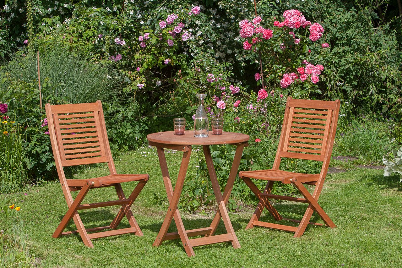 MERXX Garten-Essgruppe »Cordoba«, (Set, 3-tlg., Geöltes Eukalyptusholz), Tisch klappbar: Øx H: 65x75 cm