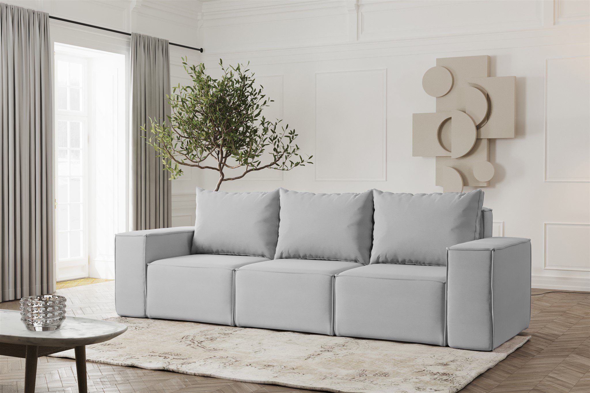 Fun Möbel 3-Sitzer Sofa Designersofa ESTELLE 3-Sitzer mit Schlaffunktion Stoff, inkl. Bettkasten, Rücken echt bezogen