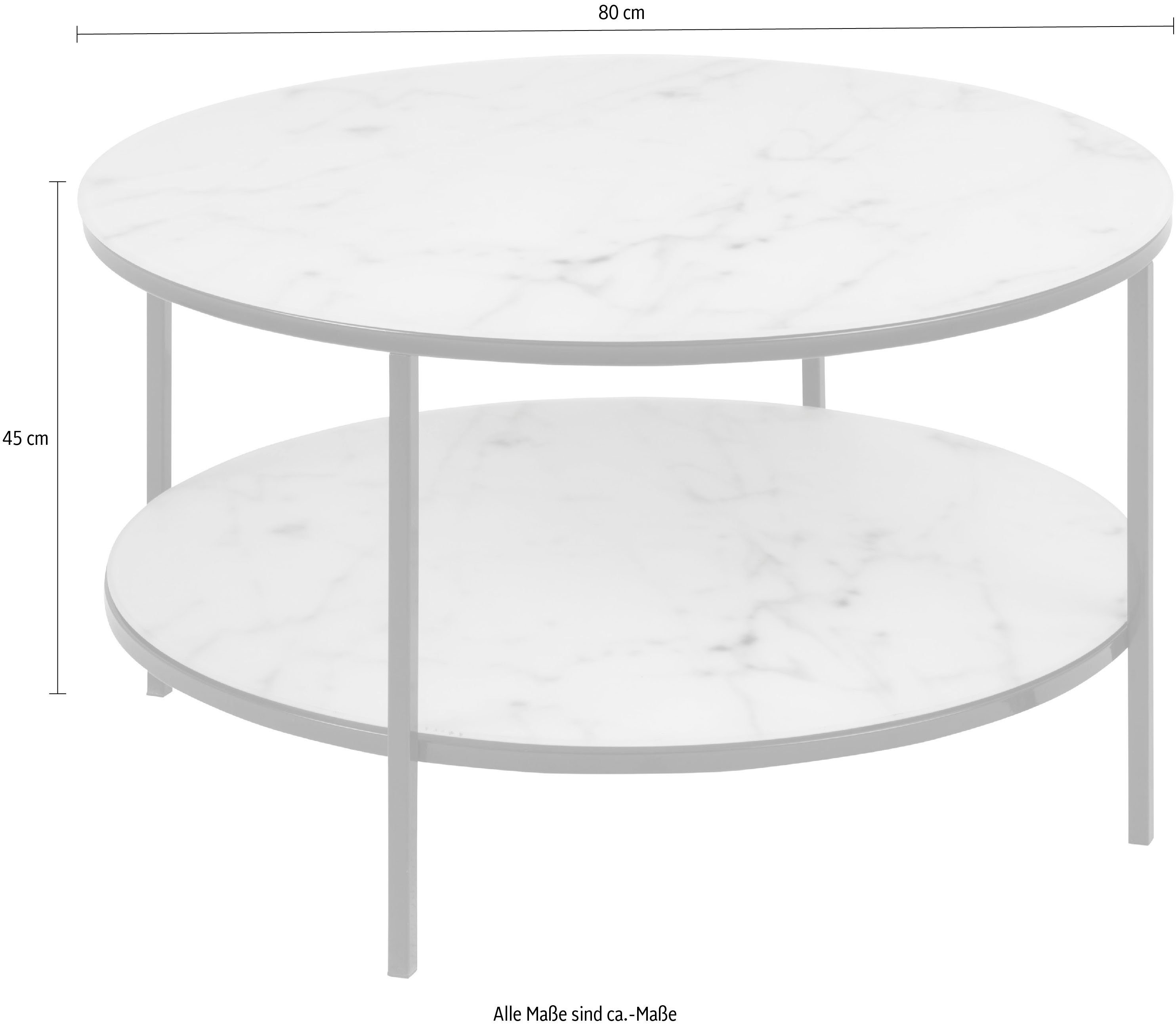 Breite Tischplatte, Couchtisch ACTONA GROUP cm Marmor schwarz/weiß 80 Guangxi Metallgestell, Alina, mit