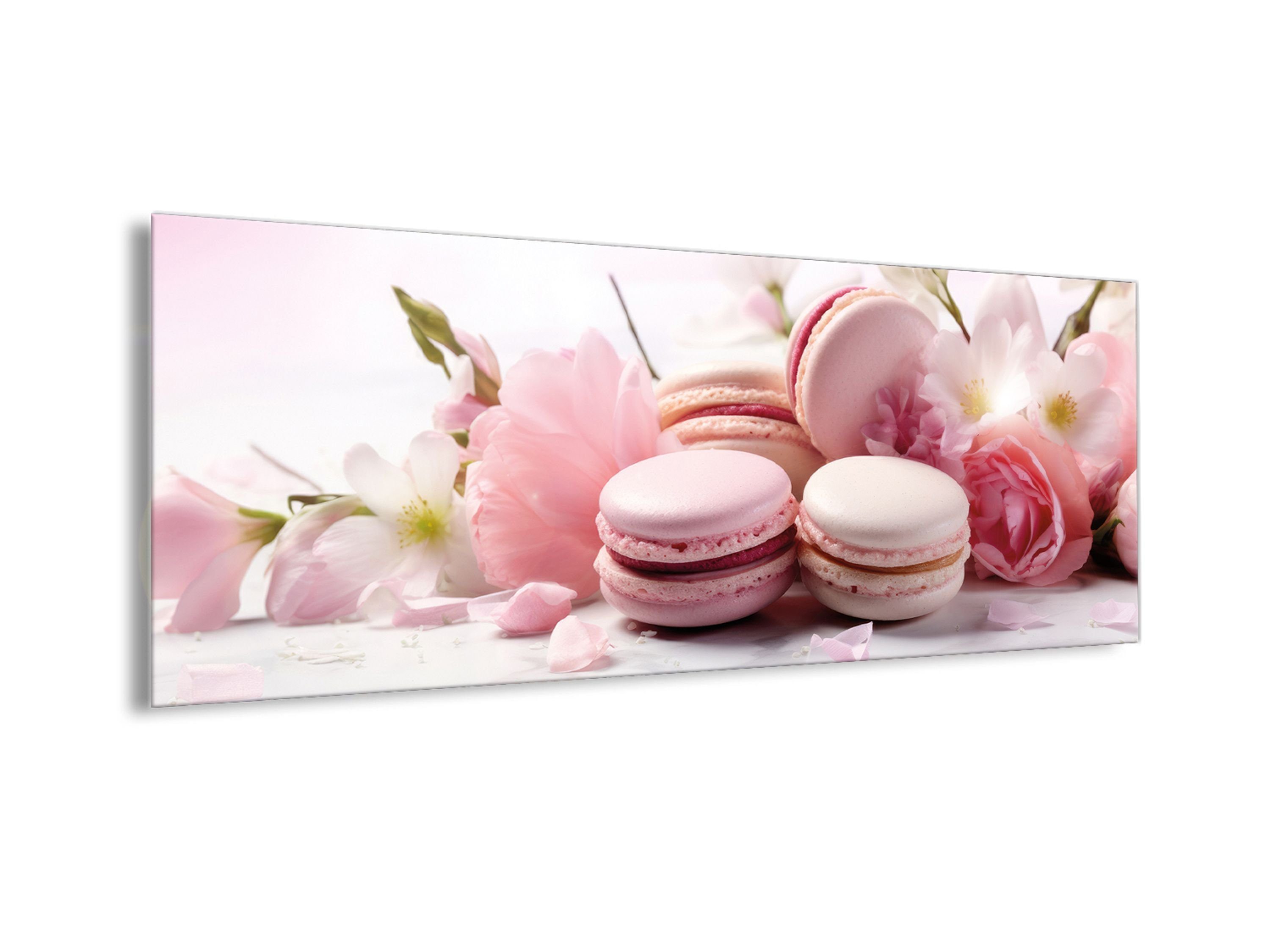 und Küchenbild aus 80x30cm backen, Bild rosa Glasbild Essen Macarons Trinken: Küche hell artissimo Glas Glasbild