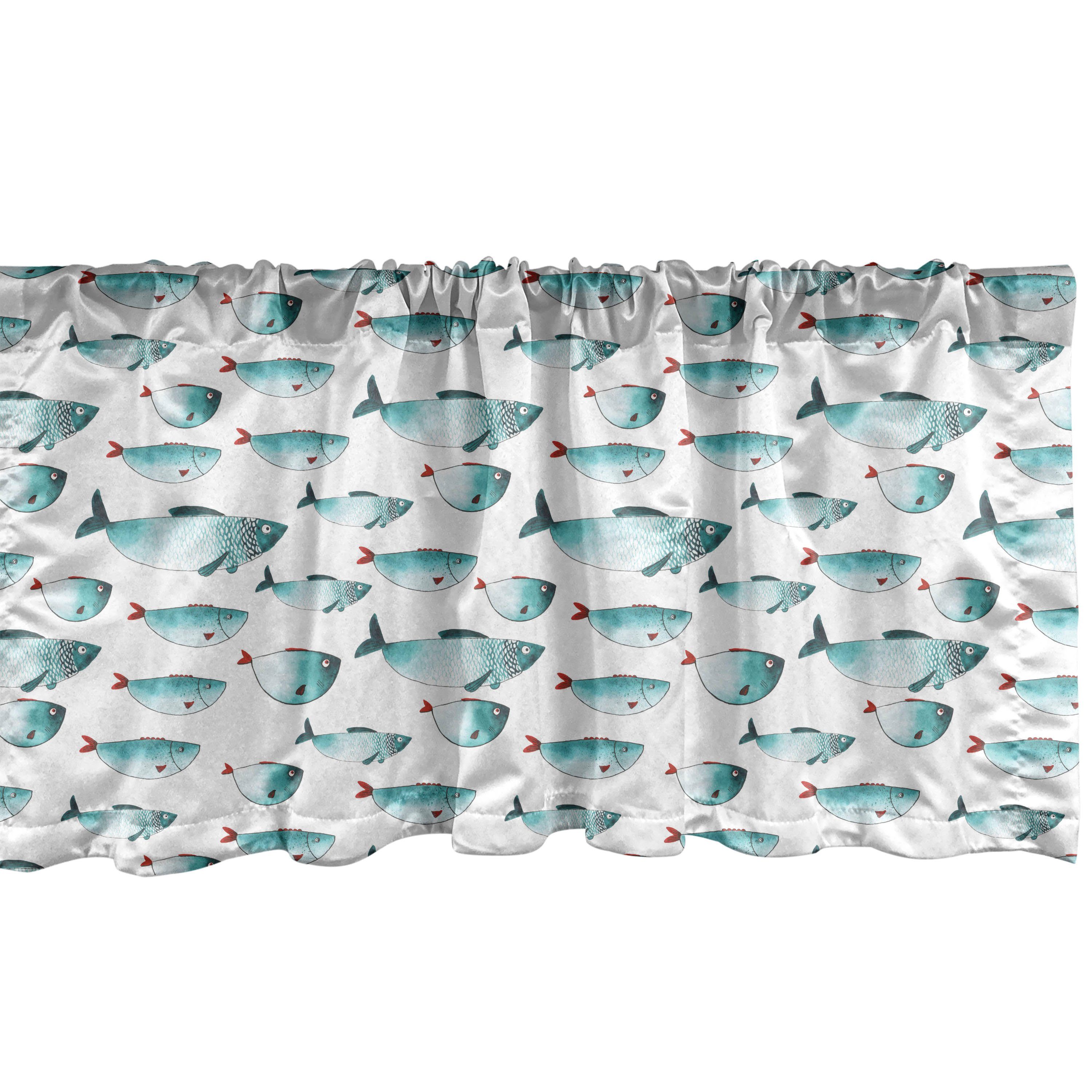 Scheibengardine Vorhang Volant für Küche Schlafzimmer Dekor mit Stangentasche, Abakuhaus, Microfaser, Fisch Aquarell Meerestier