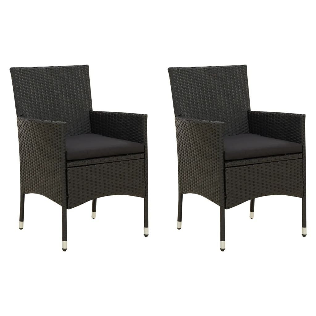 vidaXL Gartenstuhl Gartenstühle mit Sitzpolster 2 Stk. Poly Rattan Schwarz (2 St)