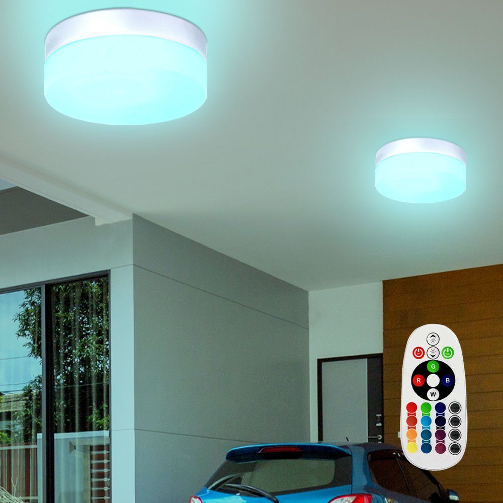 LED Decken Leuchte Glas Bade Zimmer RGB Fernbedienung ALU Außen Lampe dimmbar 
