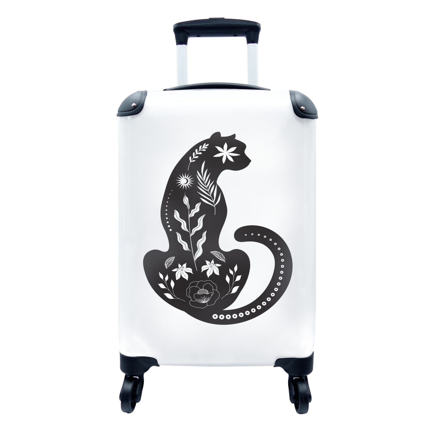 MuchoWow Handgepäckkoffer Trolley, Kunst mit für Ferien, eines Reisekoffer Rollen, Moderne weißem auf Hintergrund, Handgepäck 4 Reisetasche Panthers rollen