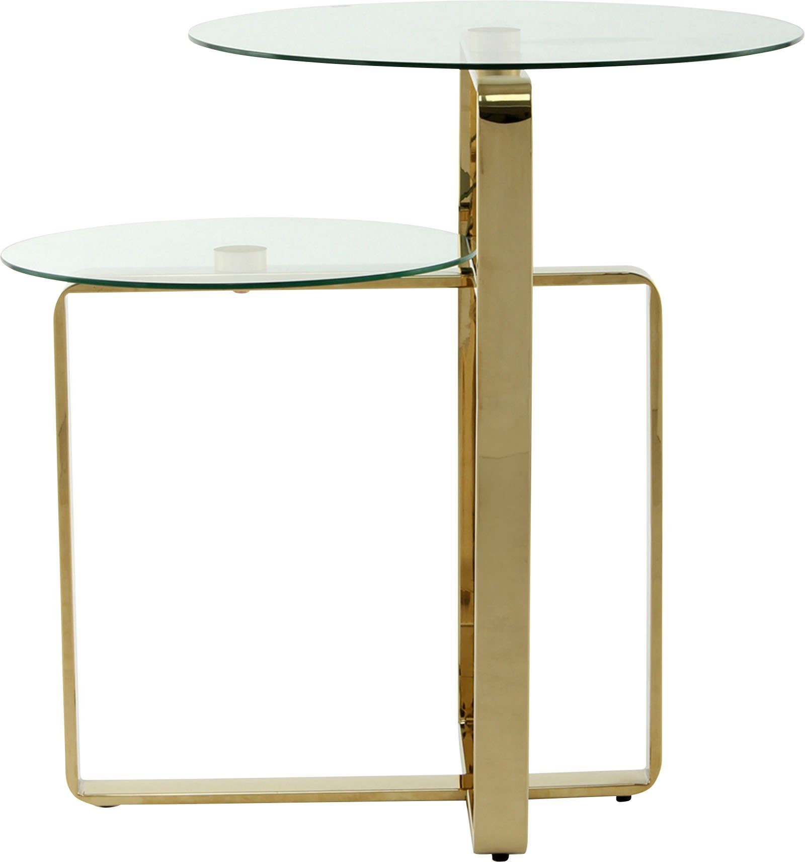 Kayoom Beistelltisch Katris, Ausgefallenes Gestell aus stabilem Edelstahl (1-St), ausgefallenes Gestelldesign aus Edelstahl, zwei Ablageflächen