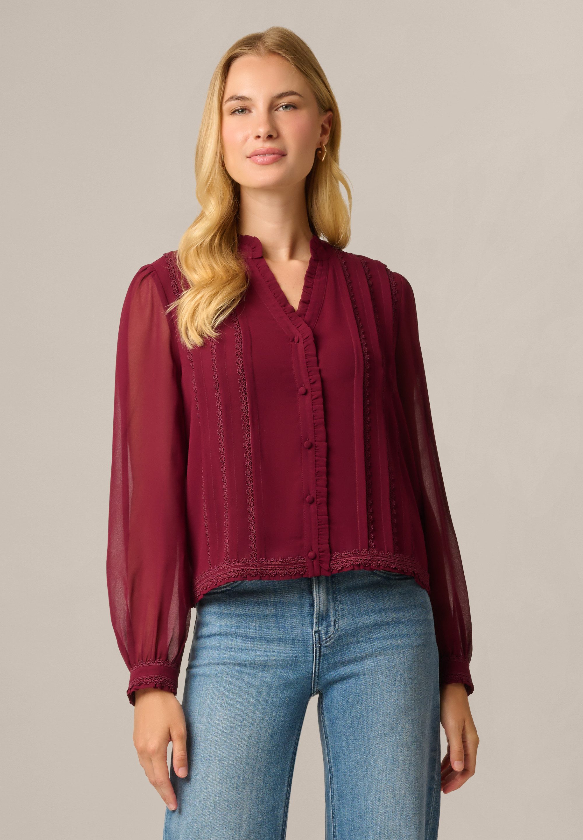 Adrianna Papell Langarmbluse Y-Placket Woven Blouse Sophisticated and soft long sleeve blouse