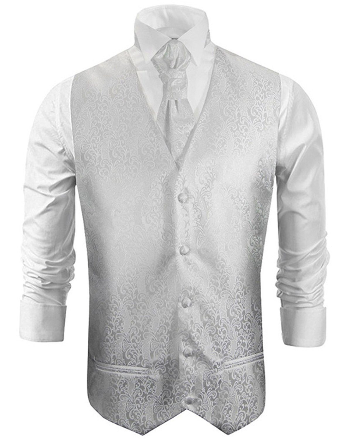 Paul Malone Anzugweste Herren Hochzeitsweste mit Plastron - Barock florale (Set, 2-tlg., mit Weste und Plastron) Hochzeitsmode weiß V43