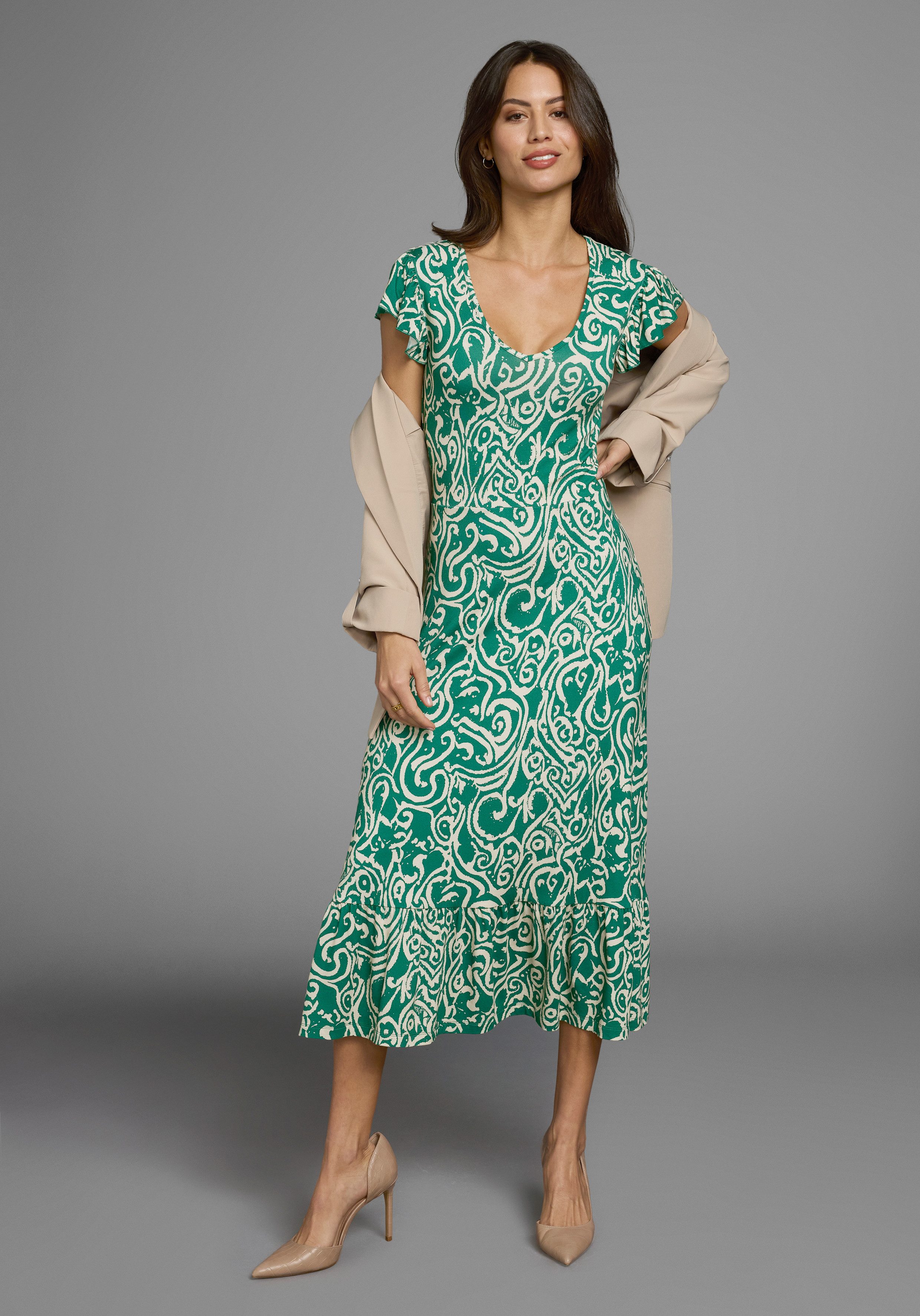 Laura Scott Sommerkleid mit Alloverdruck & leicht gerafften Flügel-Ärmeln