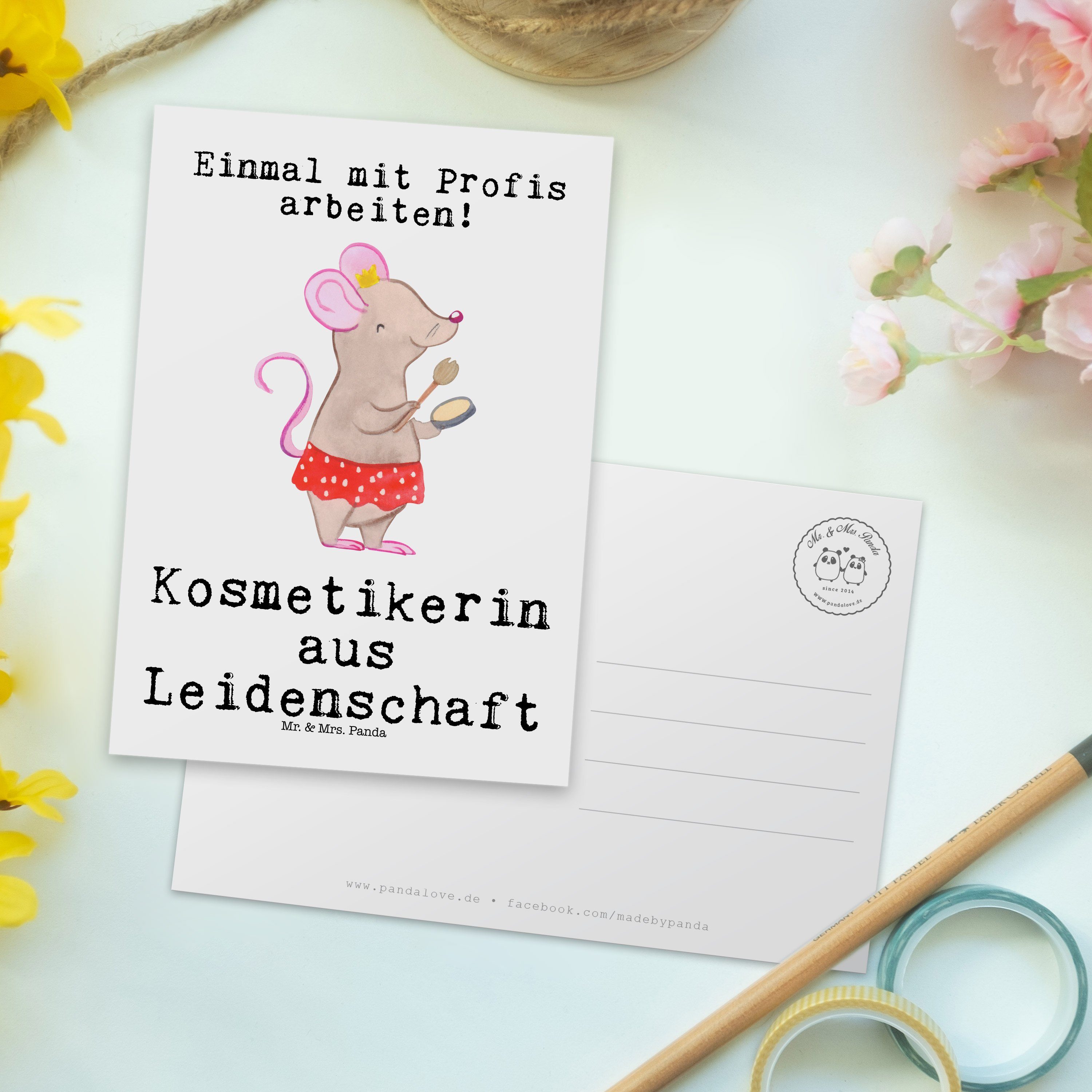 Kosmetikerin Mrs. Postkarte Weiß aus & Geschenk, Panda Leidenschaft Eröffnung, Geburtsta - Mr. -