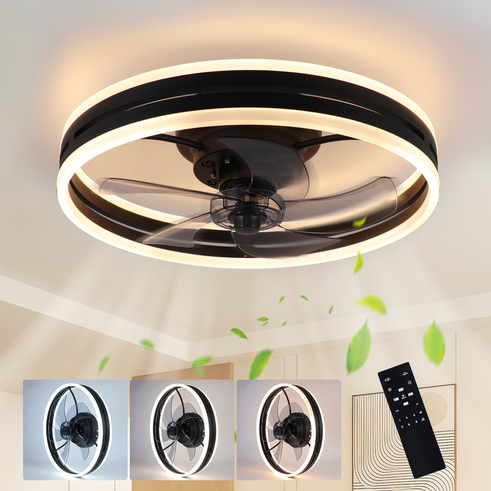 Nettlife Deckenventilator Licht Fernbedienung 33W dimmbar Timer-Funktion 50cm Flügeldurchmesser, Wohnzimme Schlafzimmer Kinderzimmer Arbeitszimmer Flur